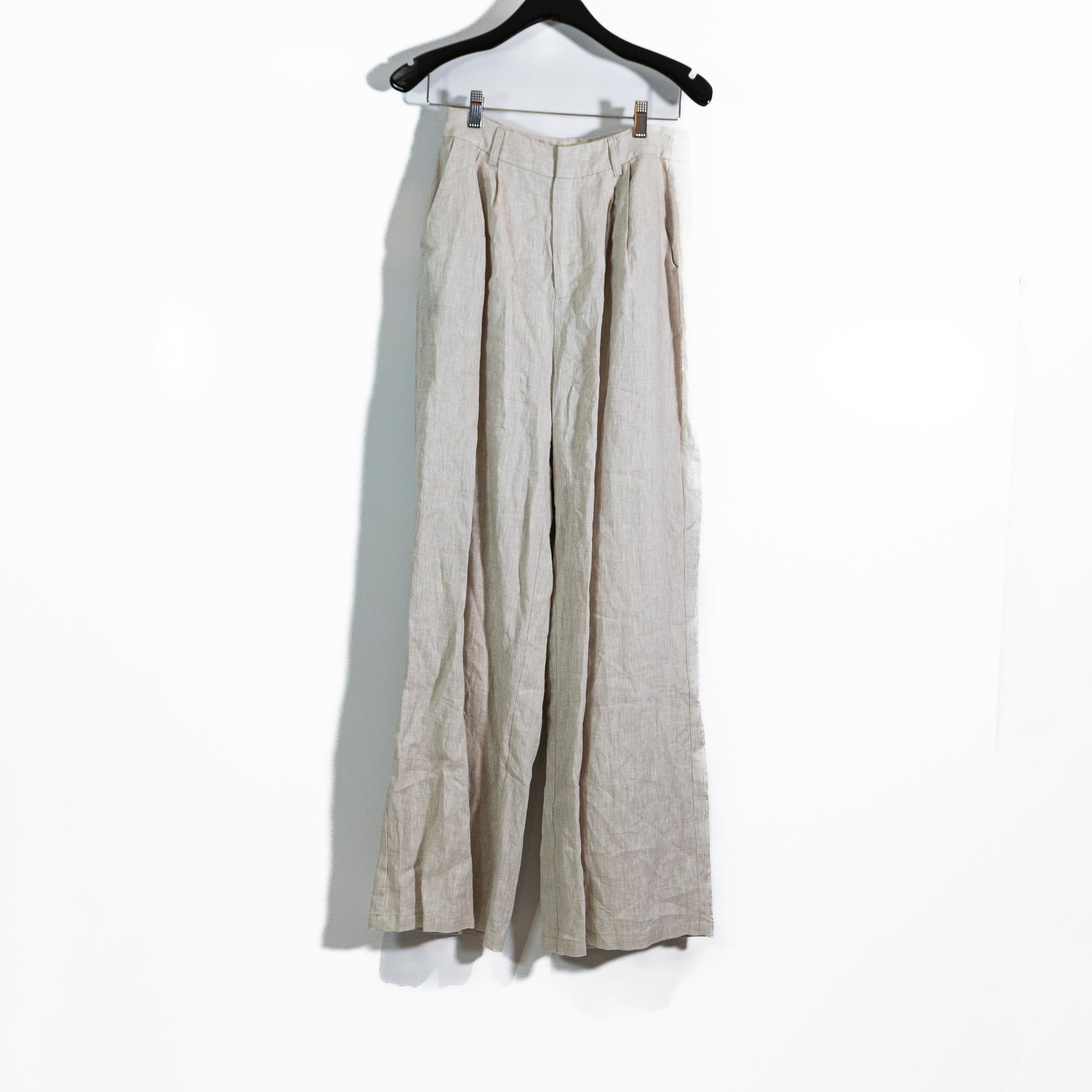 Dissh Linen Woven Pleated Mid Rise Straight Leg Trouser Pants Neutral 6