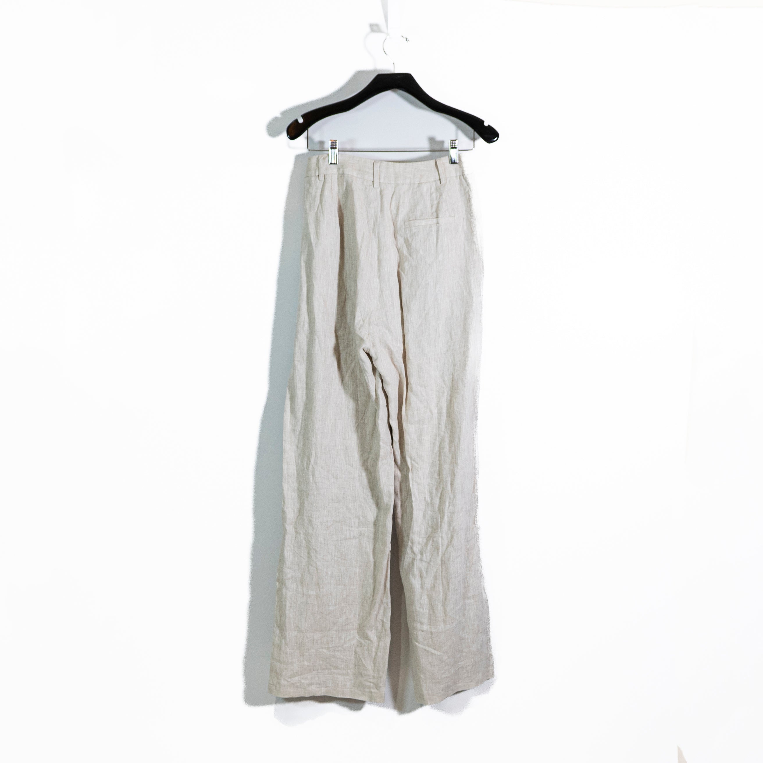 Dissh Linen Woven Pleated Mid Rise Straight Leg Trouser Pants Neutral 6