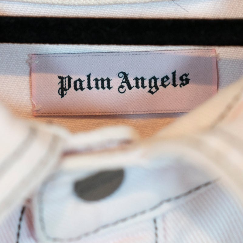 Palm Angels Cotton Back Logo Print Snap Front Button Collared Jean Jacket Pink S