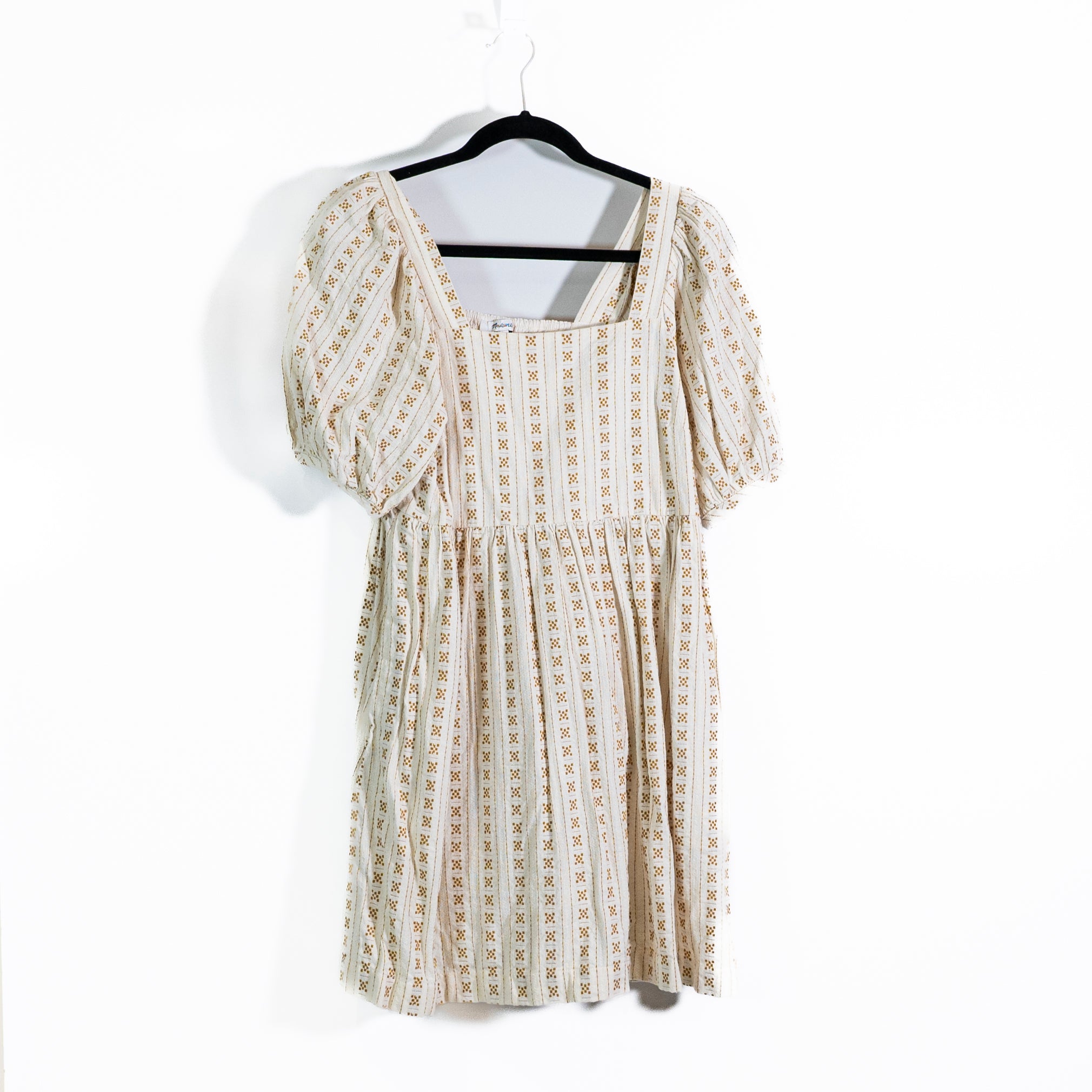 Madewell Cotton Square Neck Puff Short Sleeve Mini Dress In Jacquard Stripe S
