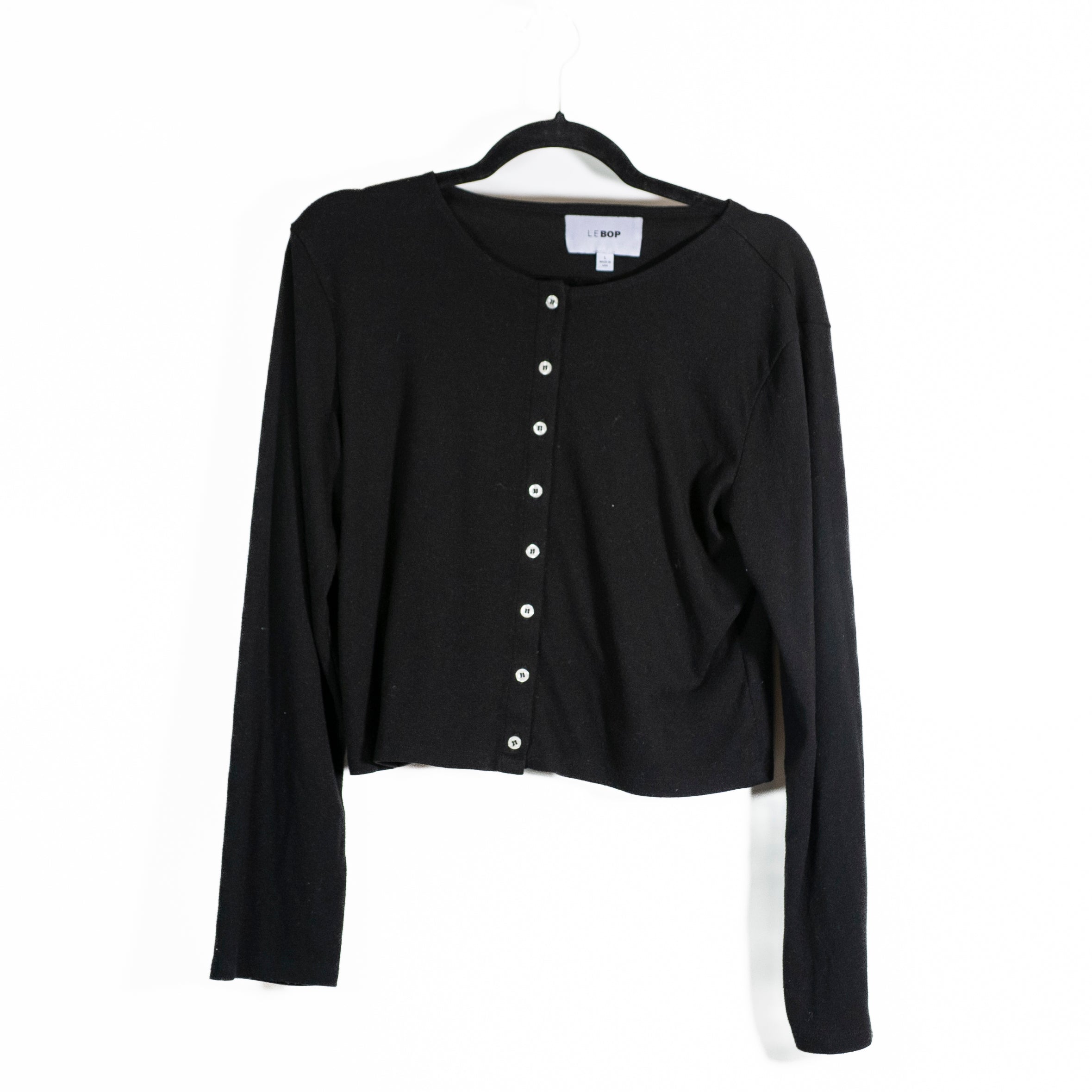 Le Bop Women's Eloise Scoop Neck Button Front Cardigan Sweater Black Large