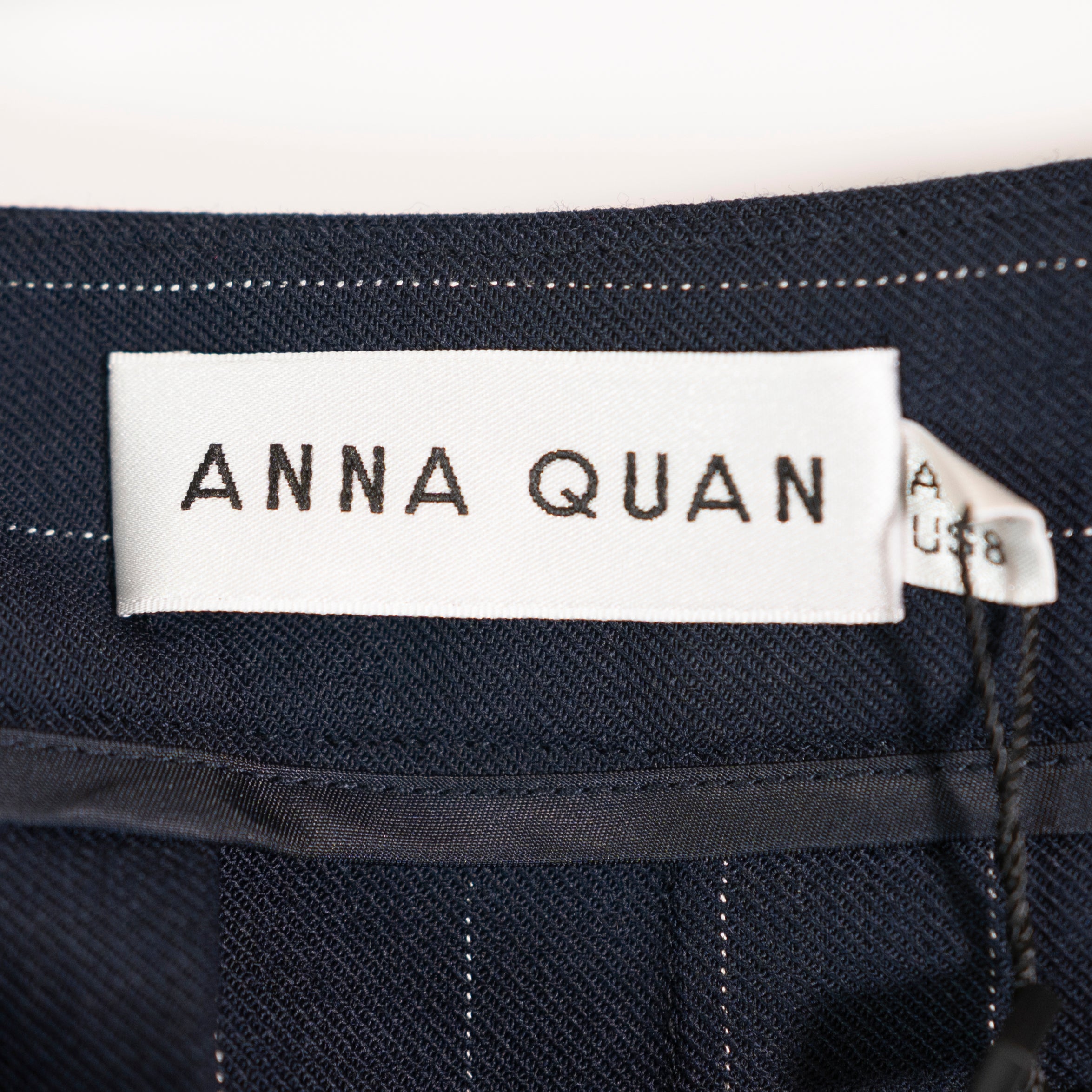 NEW Anna Quan Virginia Wool Blend Stretch Wrap Pleated Skirt Chalk Stripe Navy 8