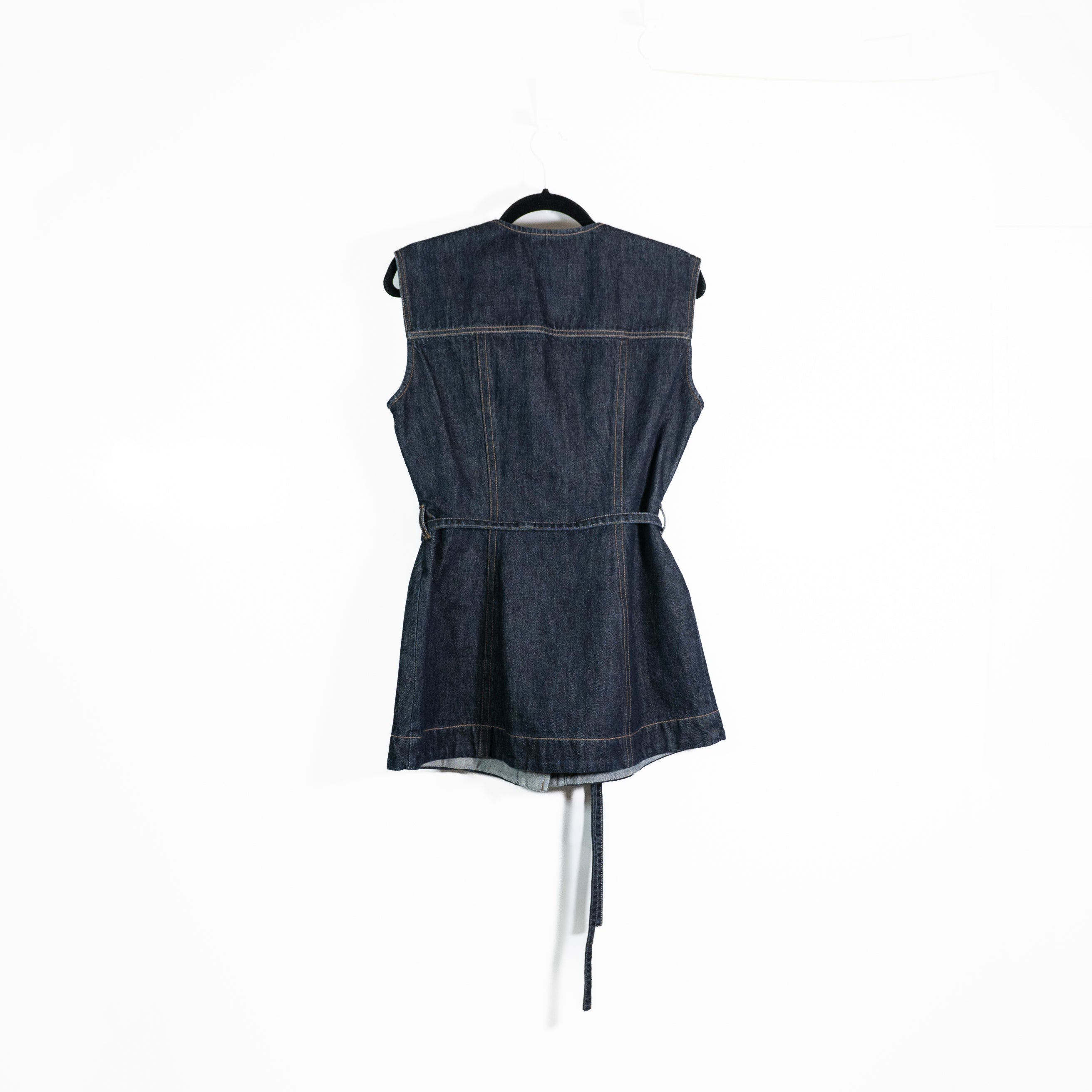 NEW Sportmax Sleeveless Cotton Denim Jean Button Front Belted Top Midnight Blue