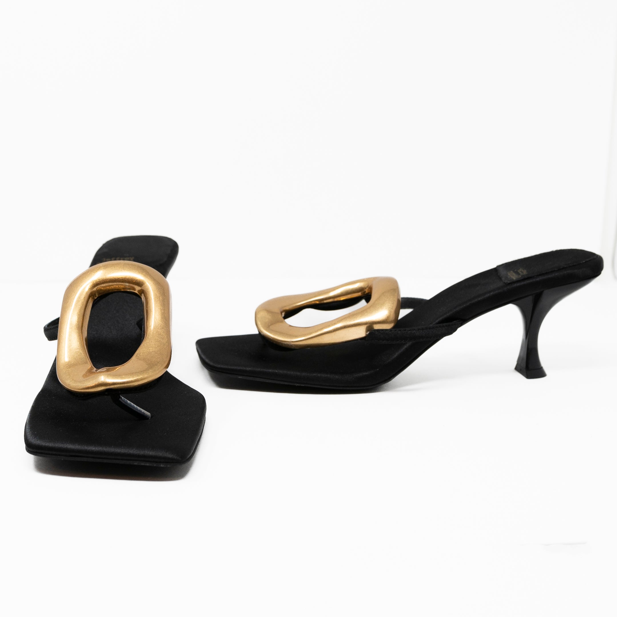 Jeffrey Campbell Linq-Up Satin Sculptural Detail Sandals High Heels Shoes Black