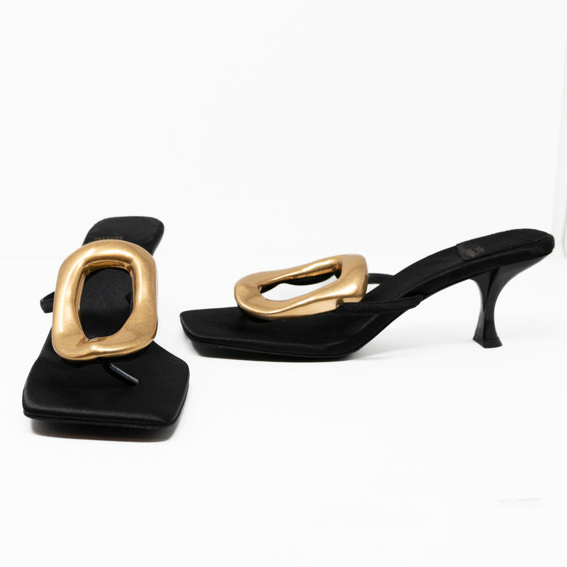 Jeffrey Campbell Linq-Up Satin Sculptural Detail Sandals High Heels Shoes Black