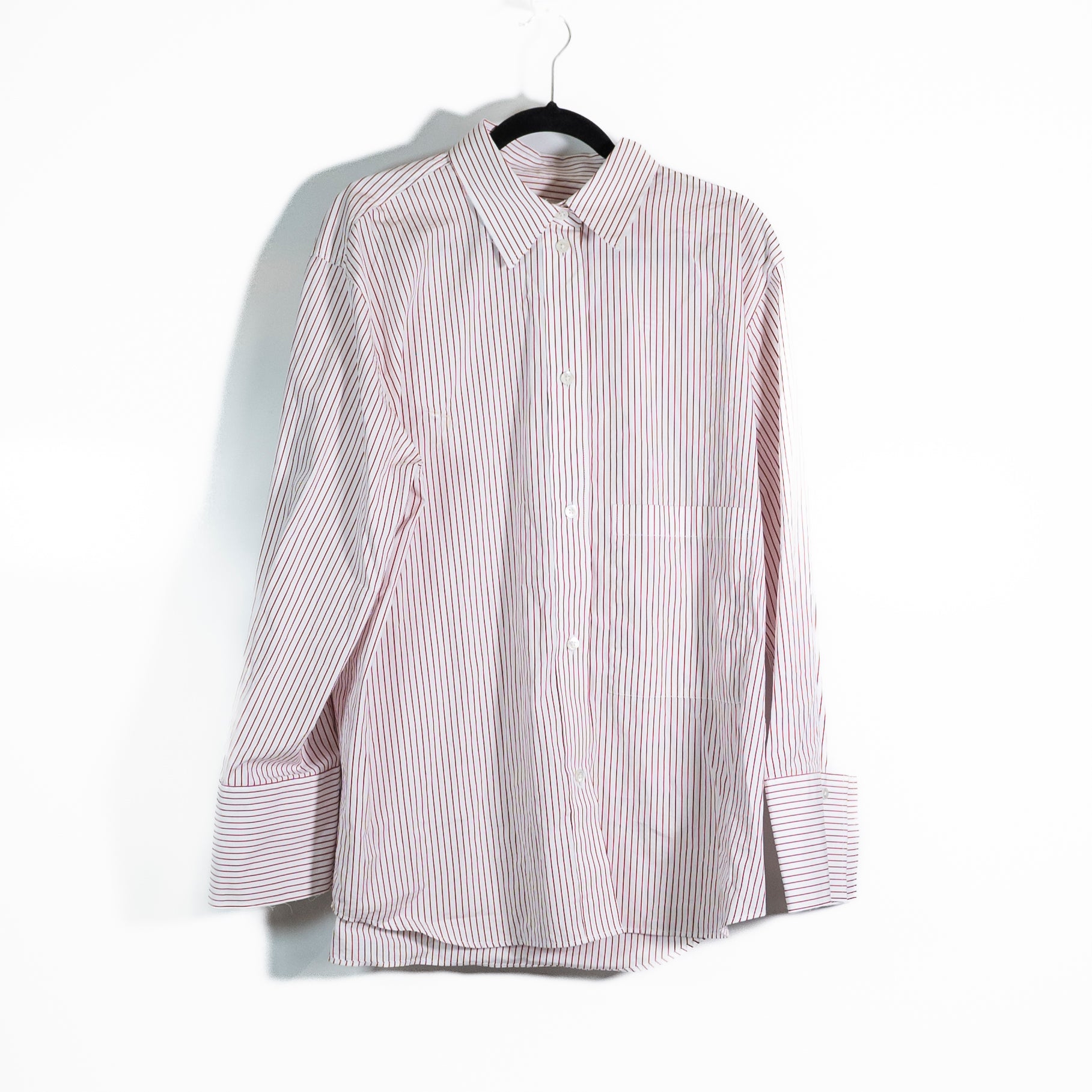 Rohe Women's Cotton Poplin Collared Long Sleeve Button Down Stripe Blouse Shirt