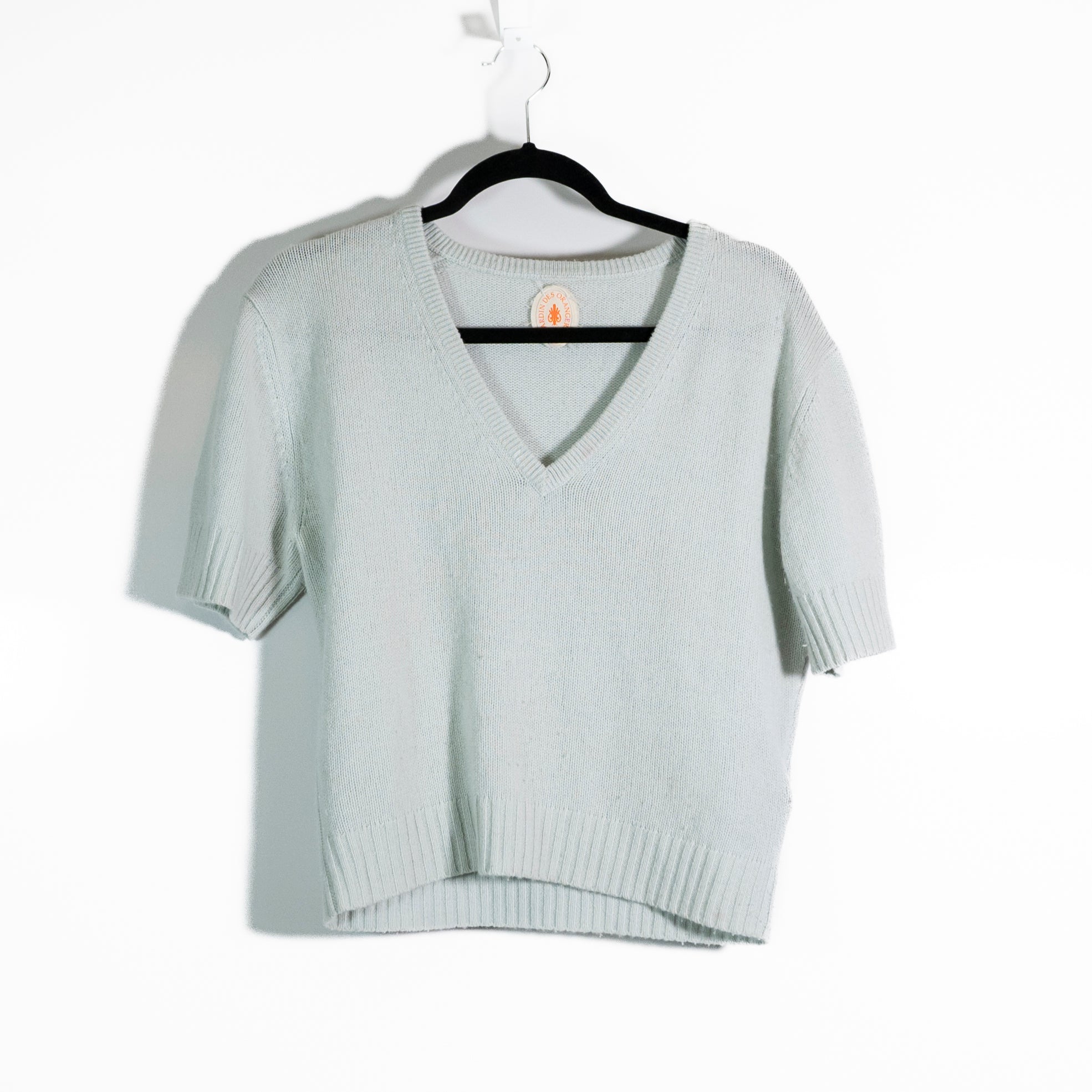 Jardin Des Orangers Cashmere Knit Stretch V Neck Pullover Sweater Blue Large
