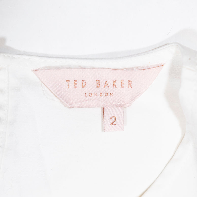 Ted Baker Clelly Cotton Poplin Short Ruched Sleeve Solid White Blouse Shirt S