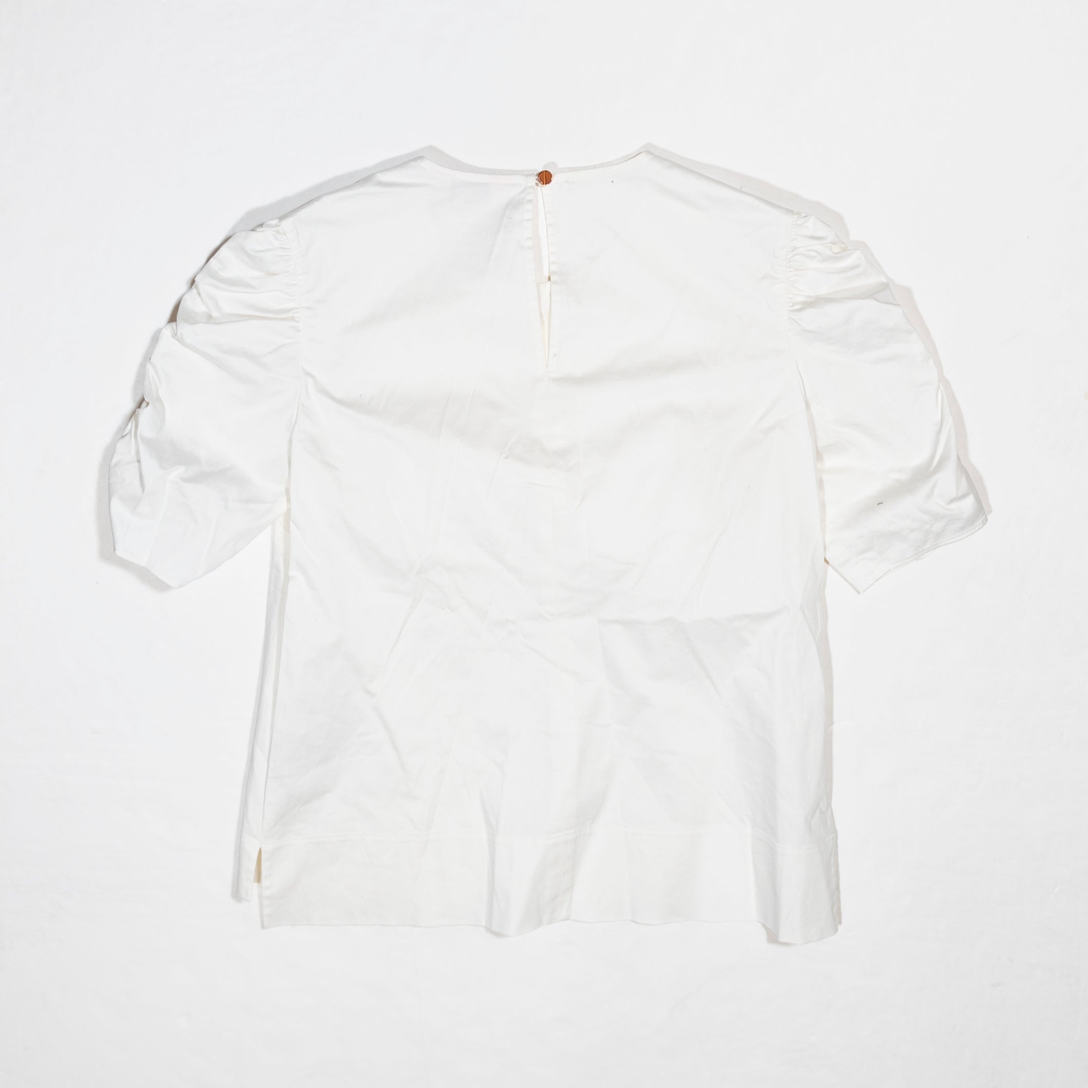 Ted Baker Clelly Cotton Poplin Short Ruched Sleeve Solid White Blouse Shirt S