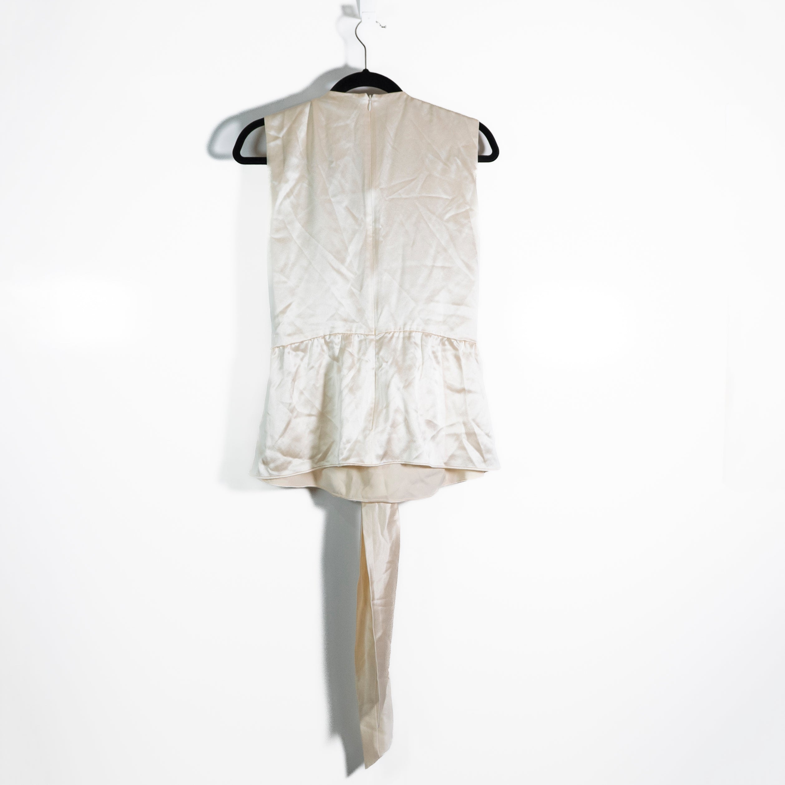 NEW Altuzarra Tizzy Gathered Belted Silk Satin Sleeveless Top Blouse Tapioca 0