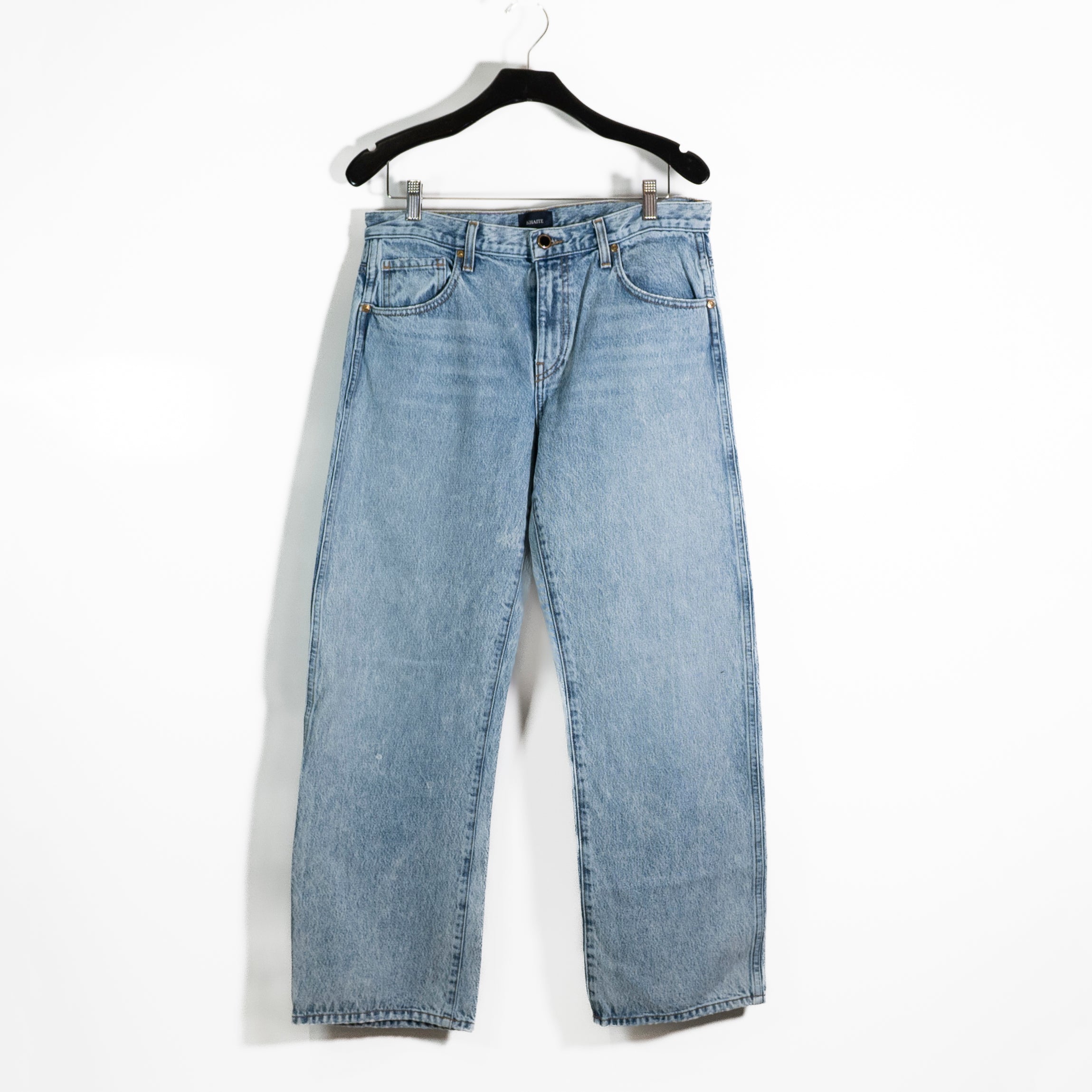 Khaite Kerrie Cotton Mid Rise Wide Leg Denim Jeans Light Wash 29