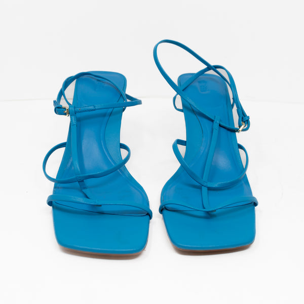 NEW Zara Leather Thin Strap Open Toe High Heels Sandals Shoes Blue 11