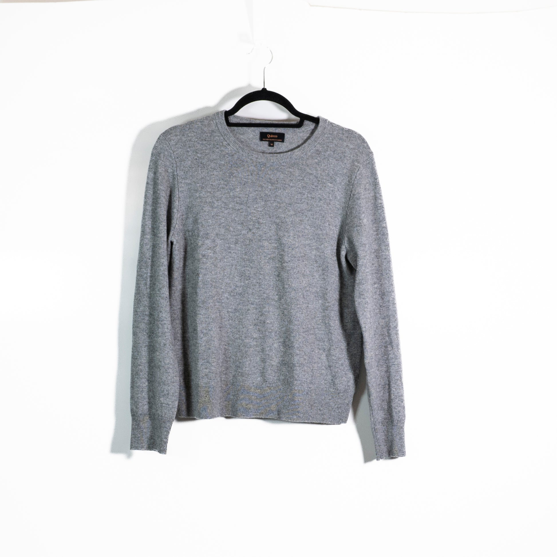 Quince Women's Mongolian Cashmere Knit Crewneck Pullover Sweater Heather Gray M