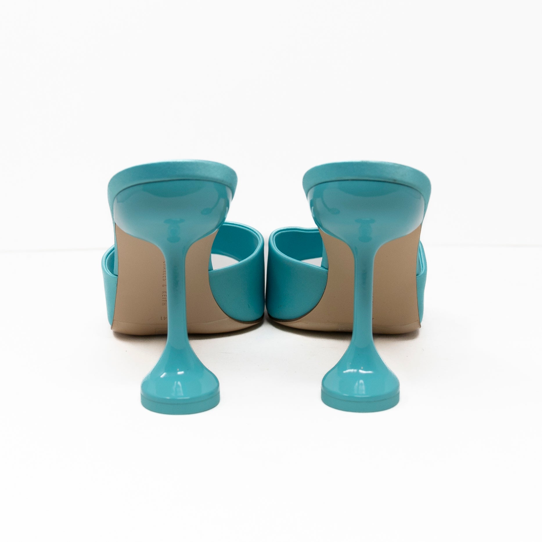 NEW Charles &amp; Keith Celestine Sculptural High Heel Open Toe Mules Shoes Blue 11