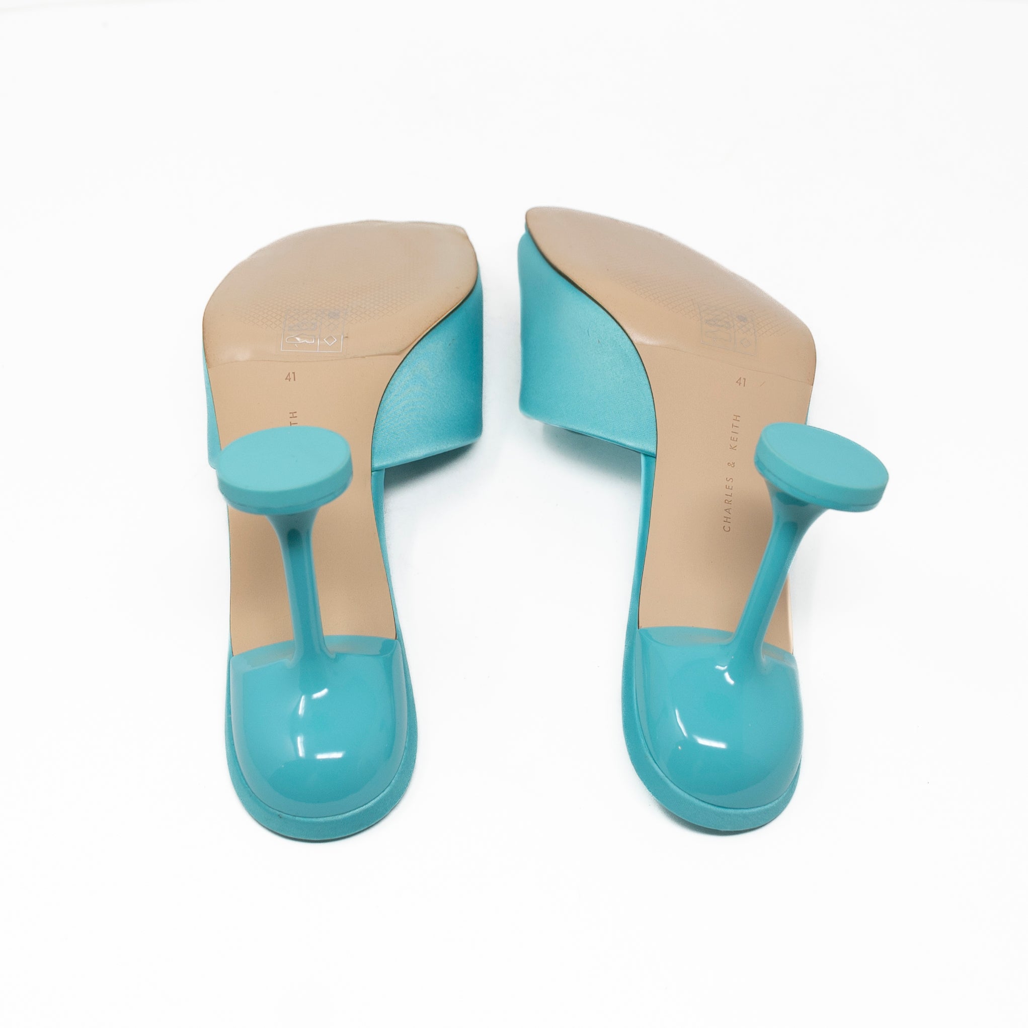 NEW Charles &amp; Keith Celestine Sculptural High Heel Open Toe Mules Shoes Blue 11