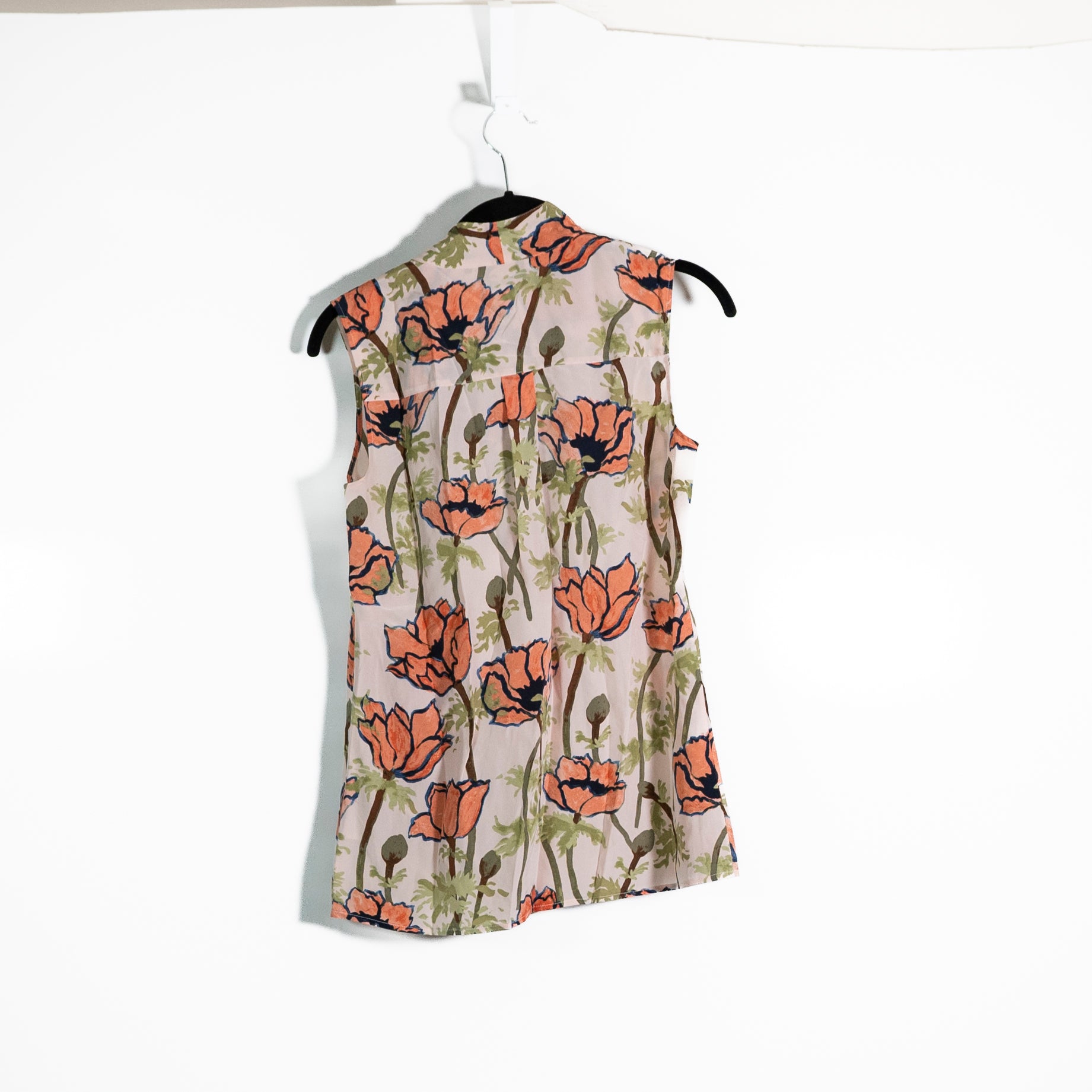 Tory Burch Silk Chiffon Tie Neck Sleeveless Floral Flower Print Pattern Blouse 0