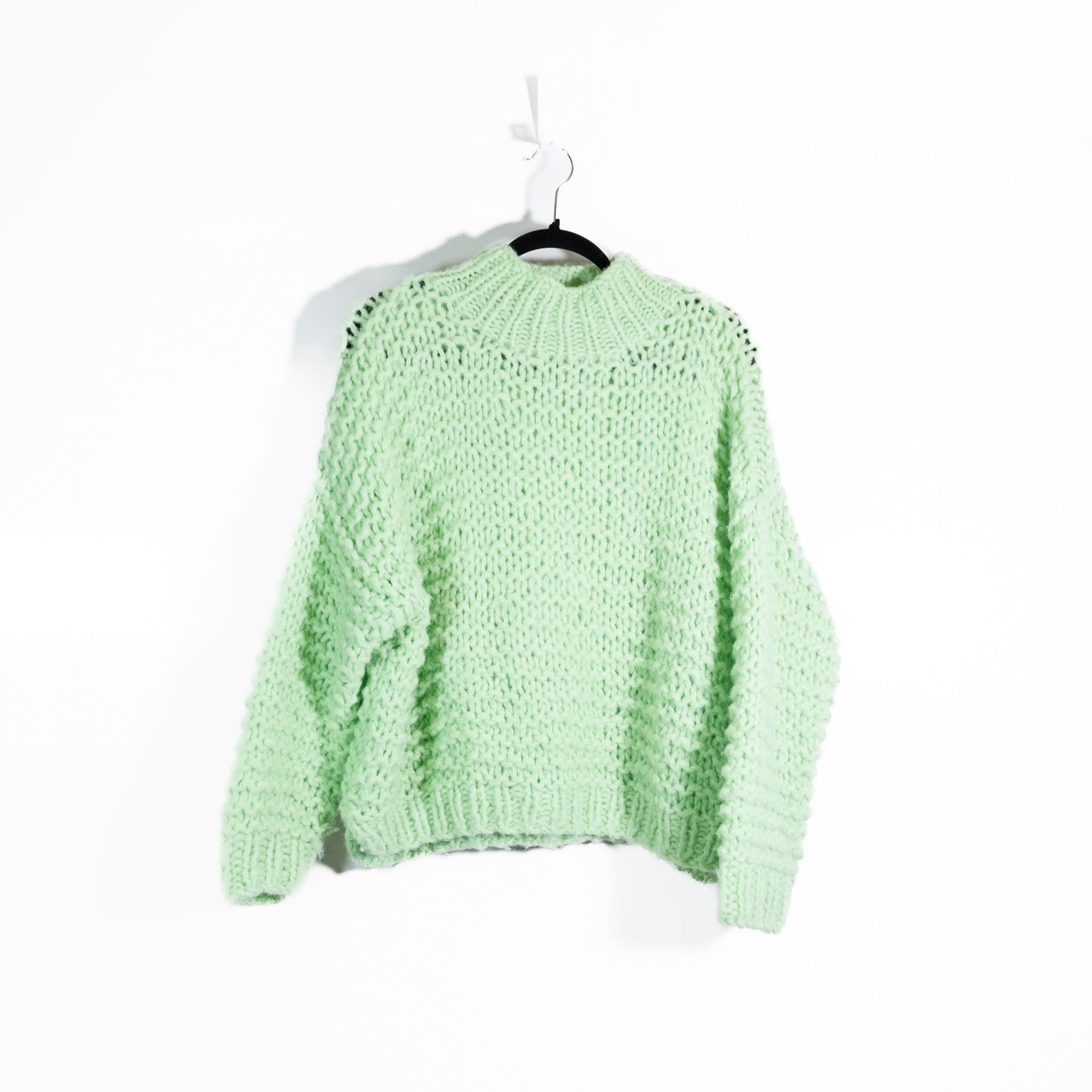 Stella Nova Women's Alpaca Chunky Knit Neon Green Mock Neck Pullover Sweater S