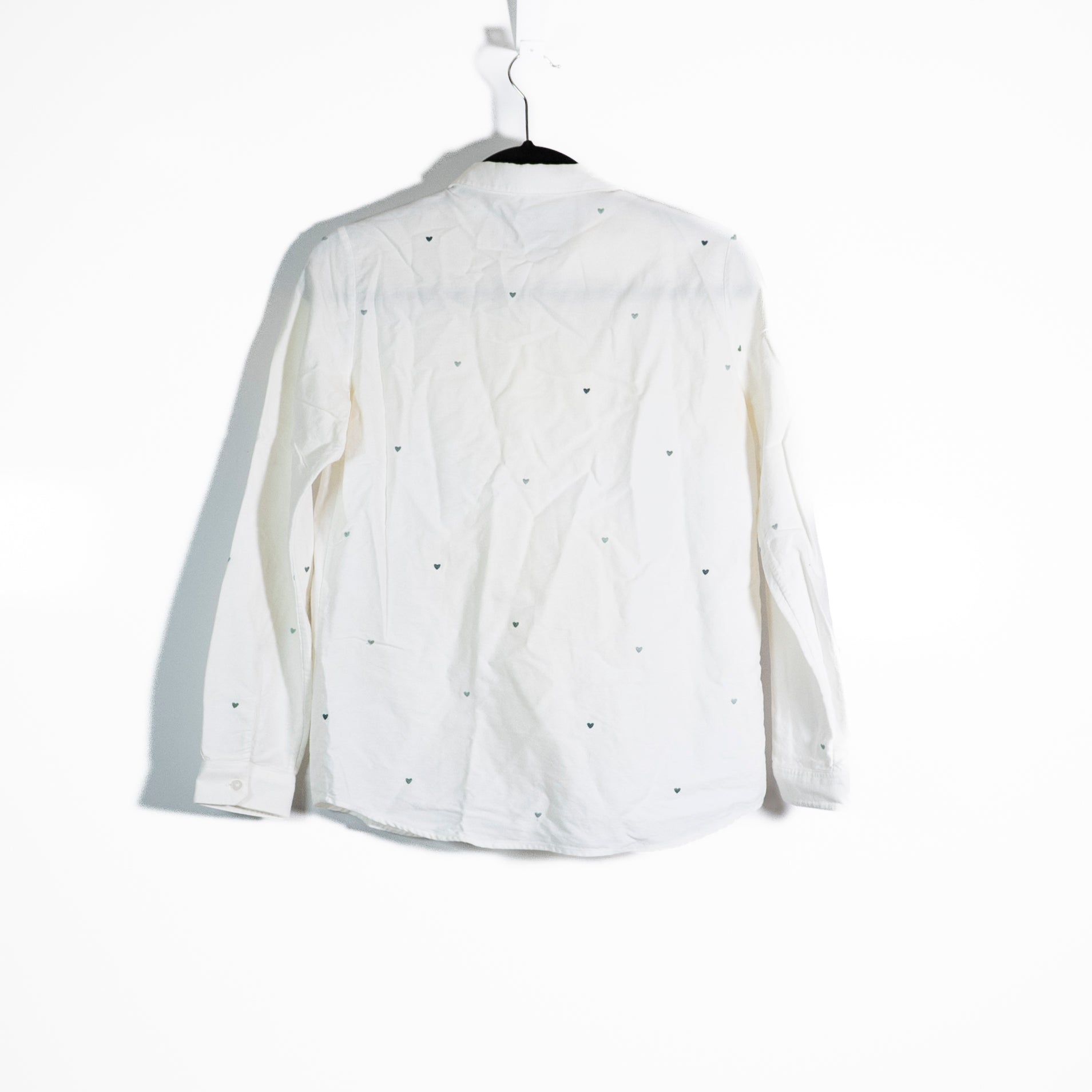 Sezane Tomboy Cotton Collared Long Sleeve Button Down Shirt Blue Hearts Small