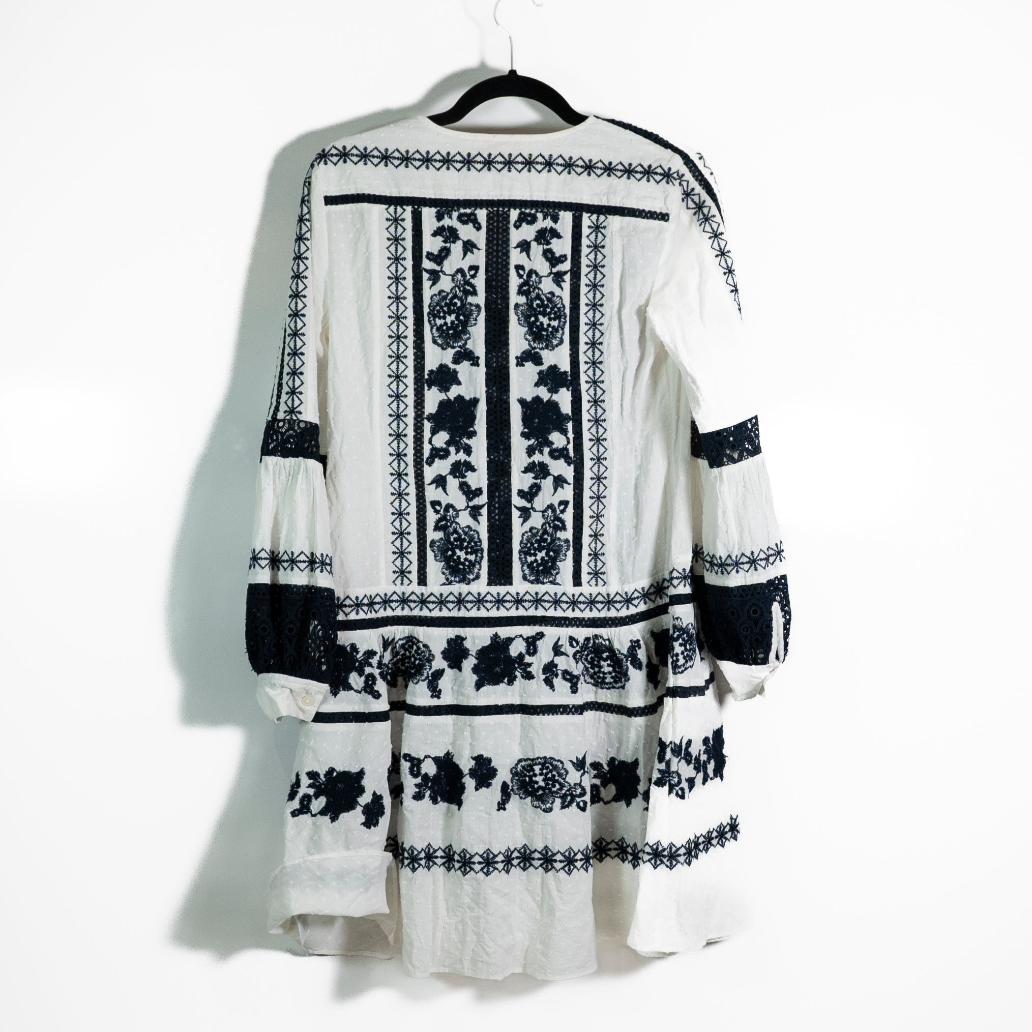 Tory Burch Jasmine Cotton Floral Embroidered Pull Over Mini Tunic Dress White 2