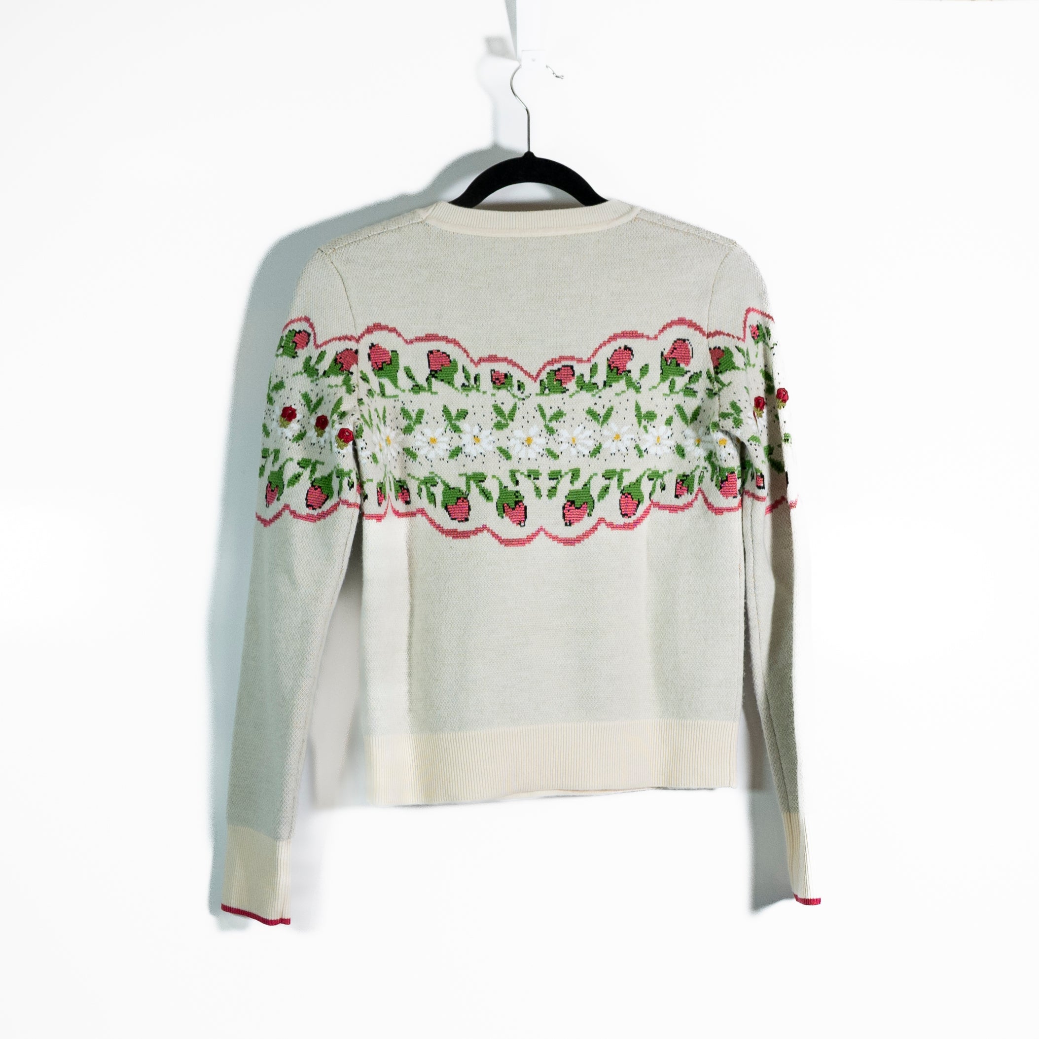 Tory Burch Wool Floral Flower Print Pattern Beaded Embroidered Pullover Sweater