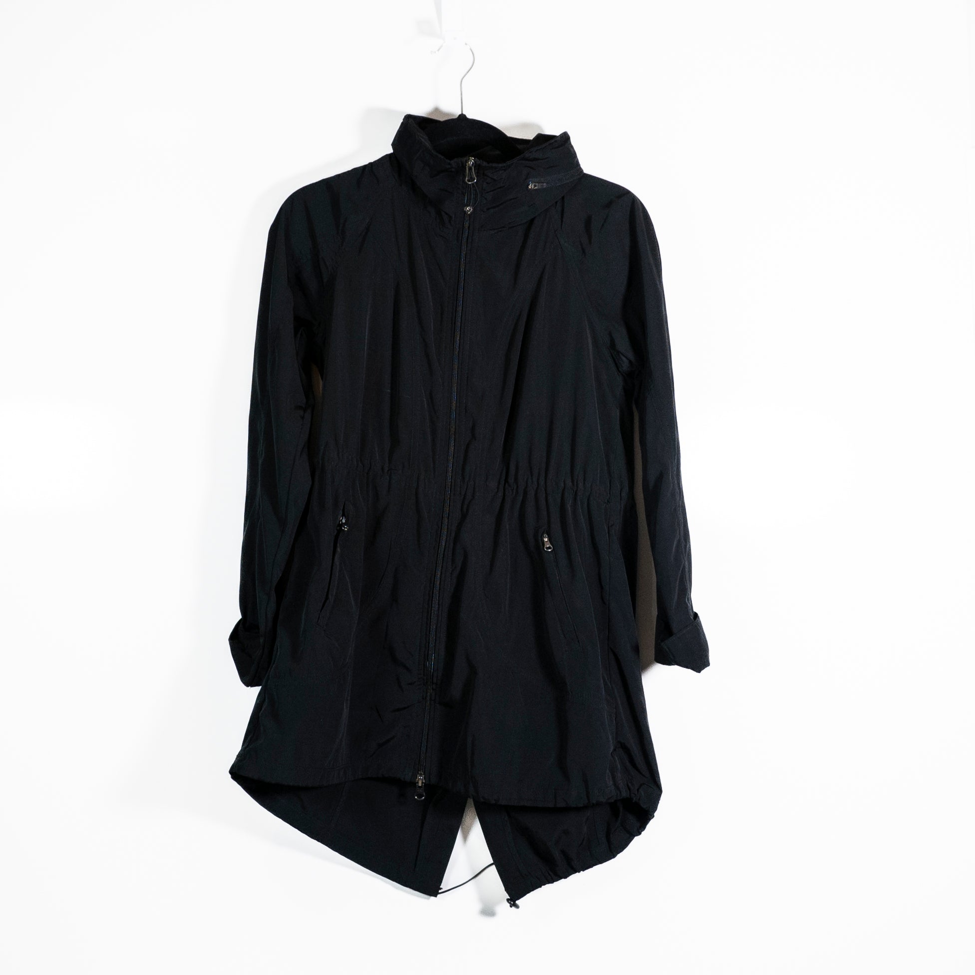 Athleta Women's Drippity Water Resistant Cinch Waist Rain Jacket Coat Black XXS