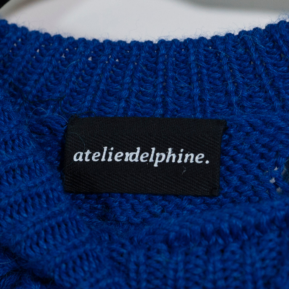 Atelier Delphine Baby Alpaca Loose Crochet Knit Crew Neck Pullover Sweater Blue