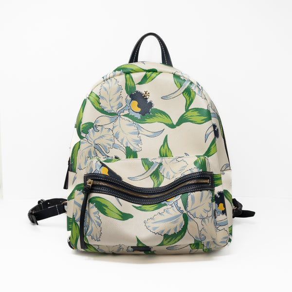 Tory Burch Kerrington Laguna Tropical Floral Flower Print Leather Backpack Bag