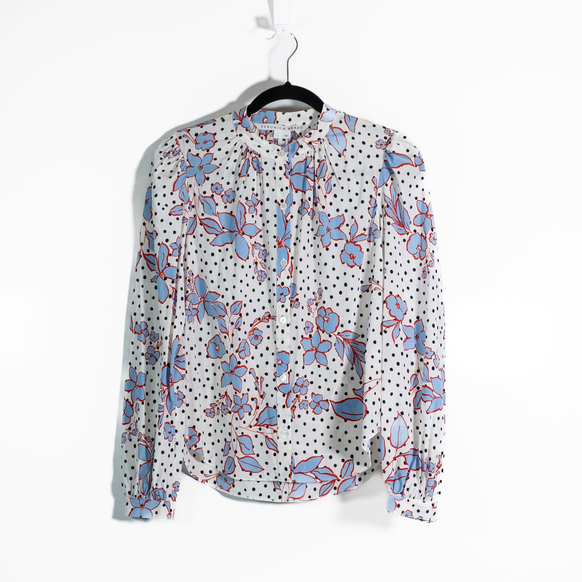 Veronica Beard Ashlynn Silk Chiffon Stretch Long Sleeve Blouse Shirt White Multi