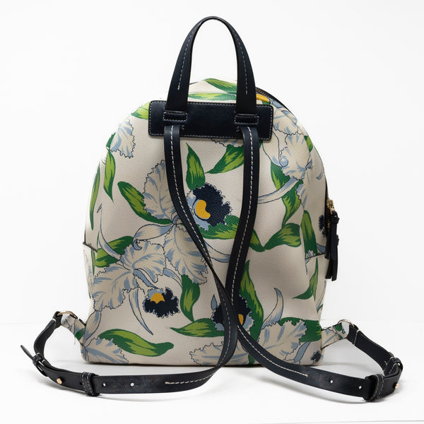 Tory Burch Kerrington Laguna Tropical Floral Flower Print Leather Backpack Bag