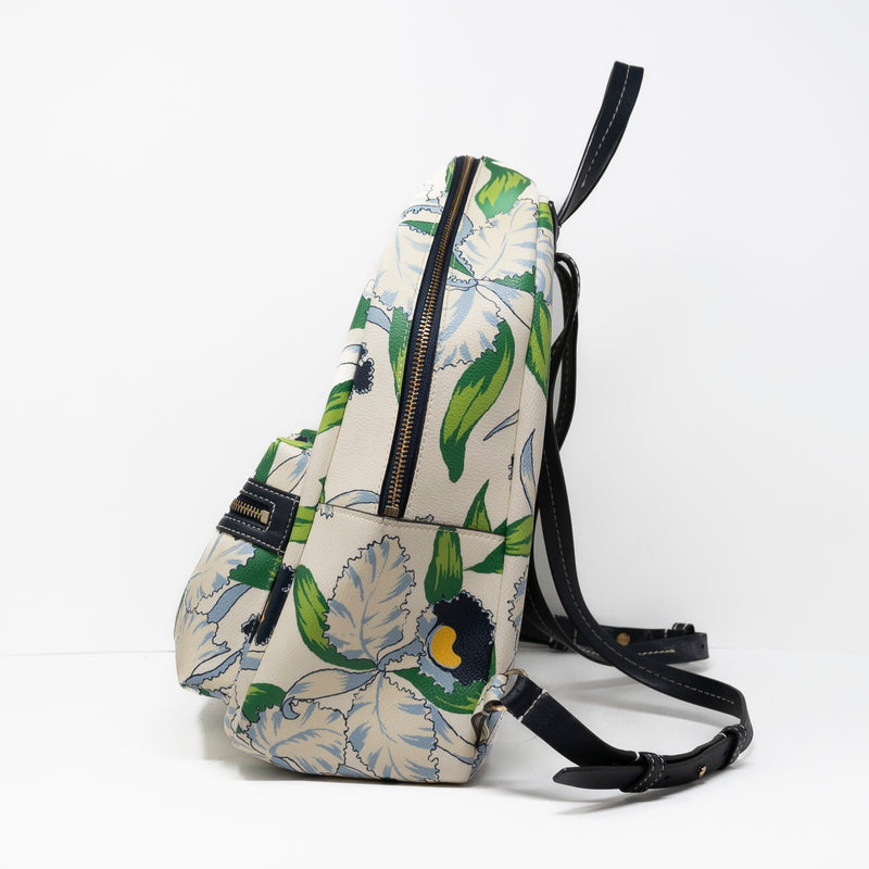 Tory Burch Kerrington Laguna Tropical Floral Flower Print Leather Backpack Bag