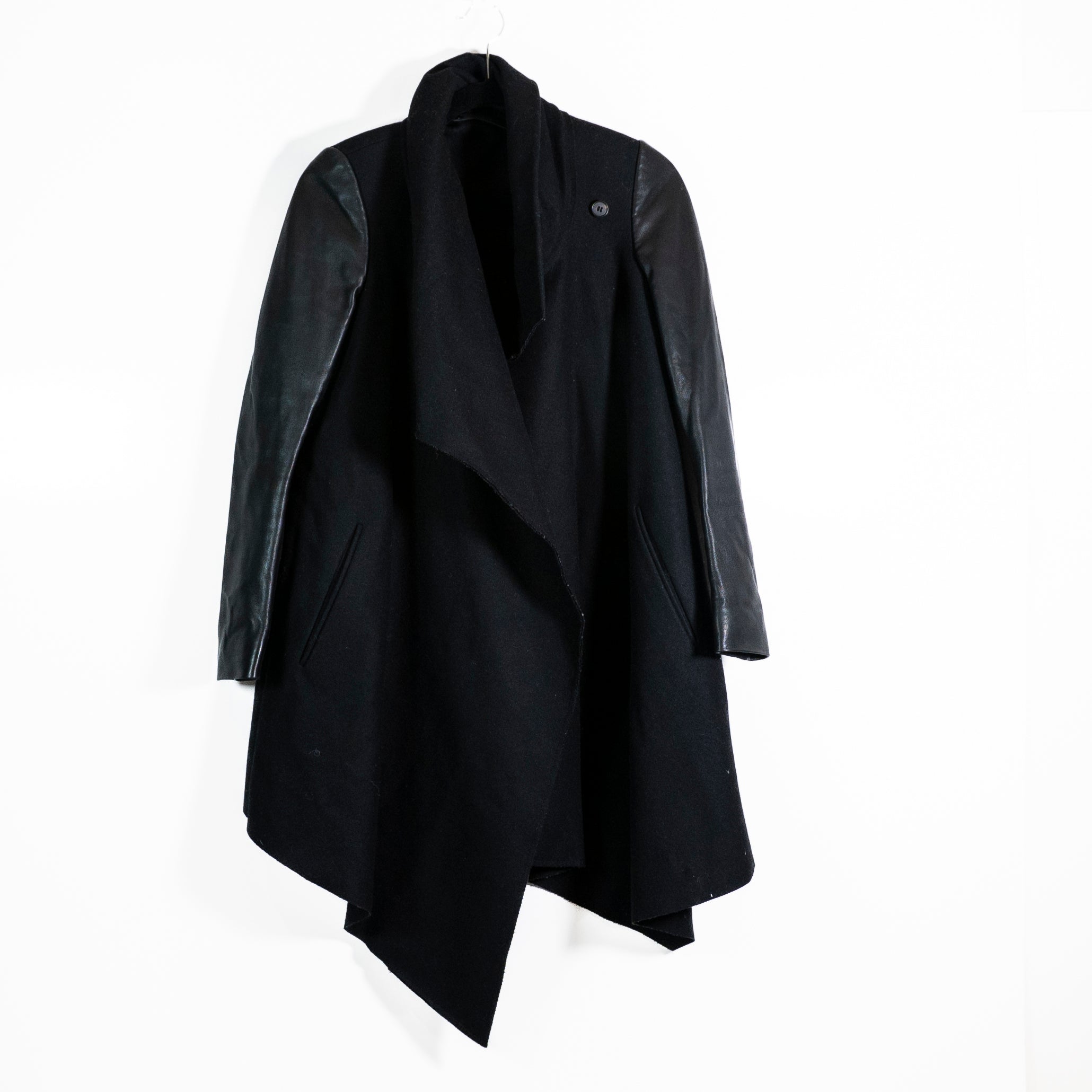 Allsaints Women's Hide Monument Draped Spread Collar Wool Leather Coat Jacket 2