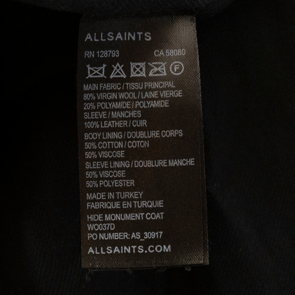 Allsaints Women's Hide Monument Draped Spread Collar Wool Leather Coat Jacket 2