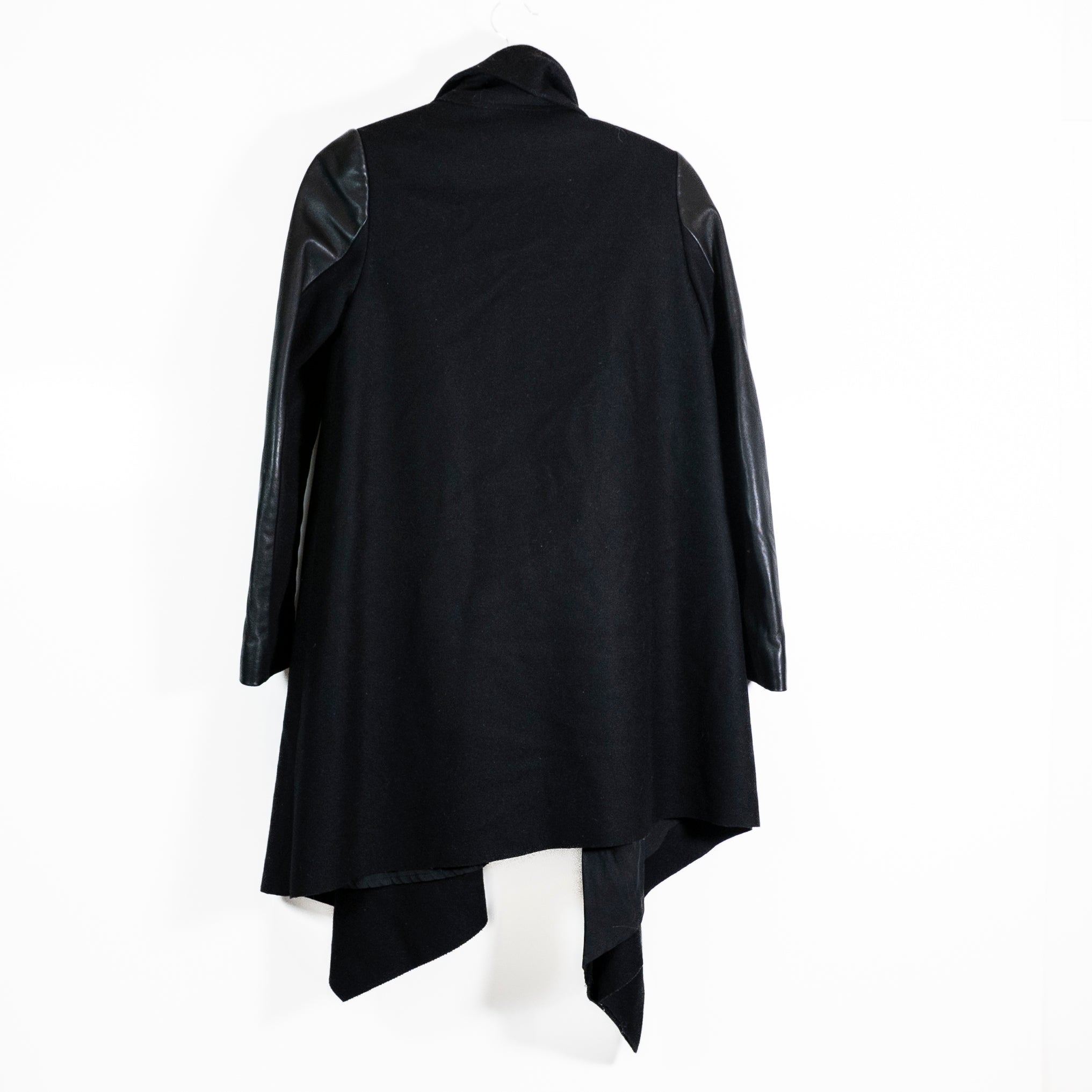 Allsaints Women's Hide Monument Draped Spread Collar Wool Leather Coat Jacket 2