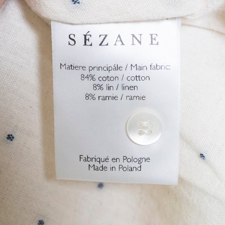 Sezane Tomboy Cotton Collared Linen Button Down Shirt Blue Swiss Dot Small