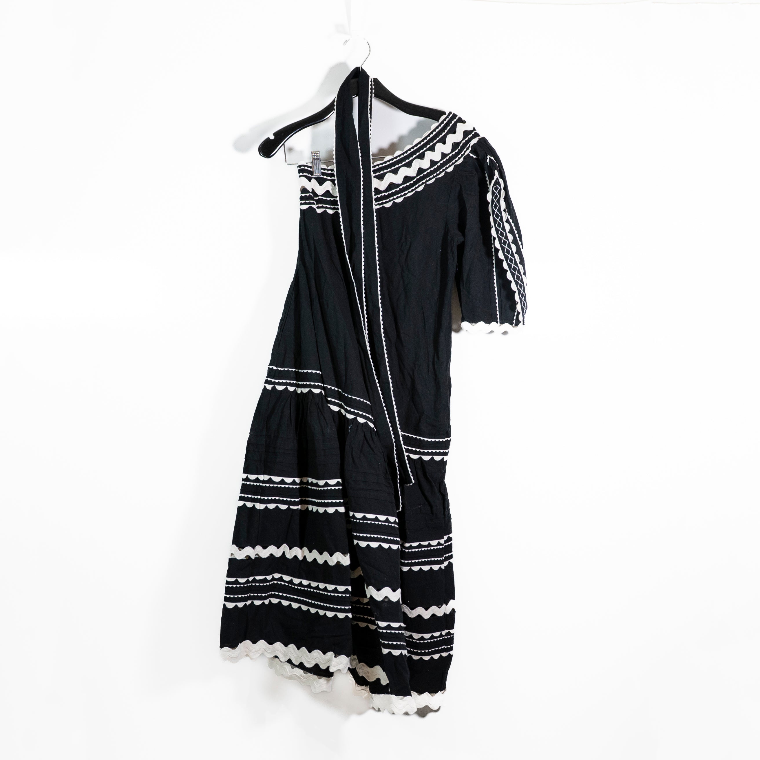 NEW Sea New York Ryleigh Ric Rac One Shoulder Cotton Pullover Midi Dress Black