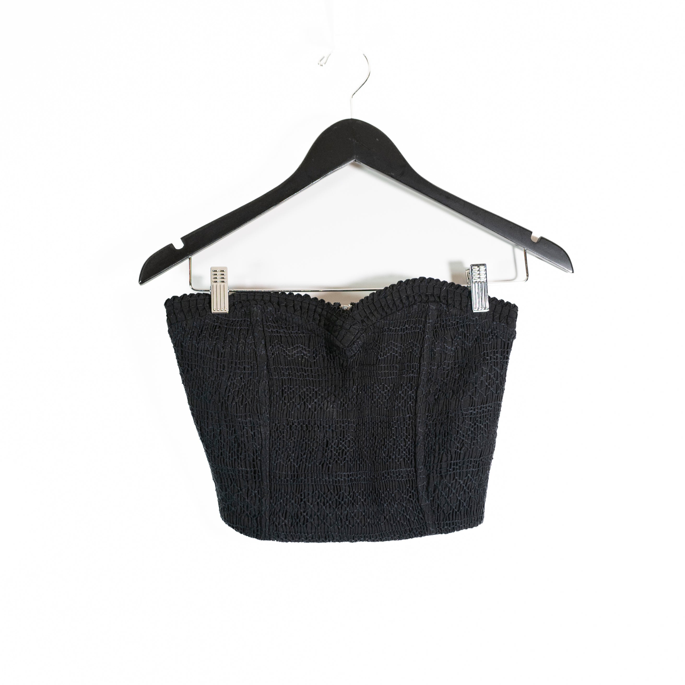 Sea New York Willa Cotton Stretch Embroidered Sweetheart Neck Bustier Top Black