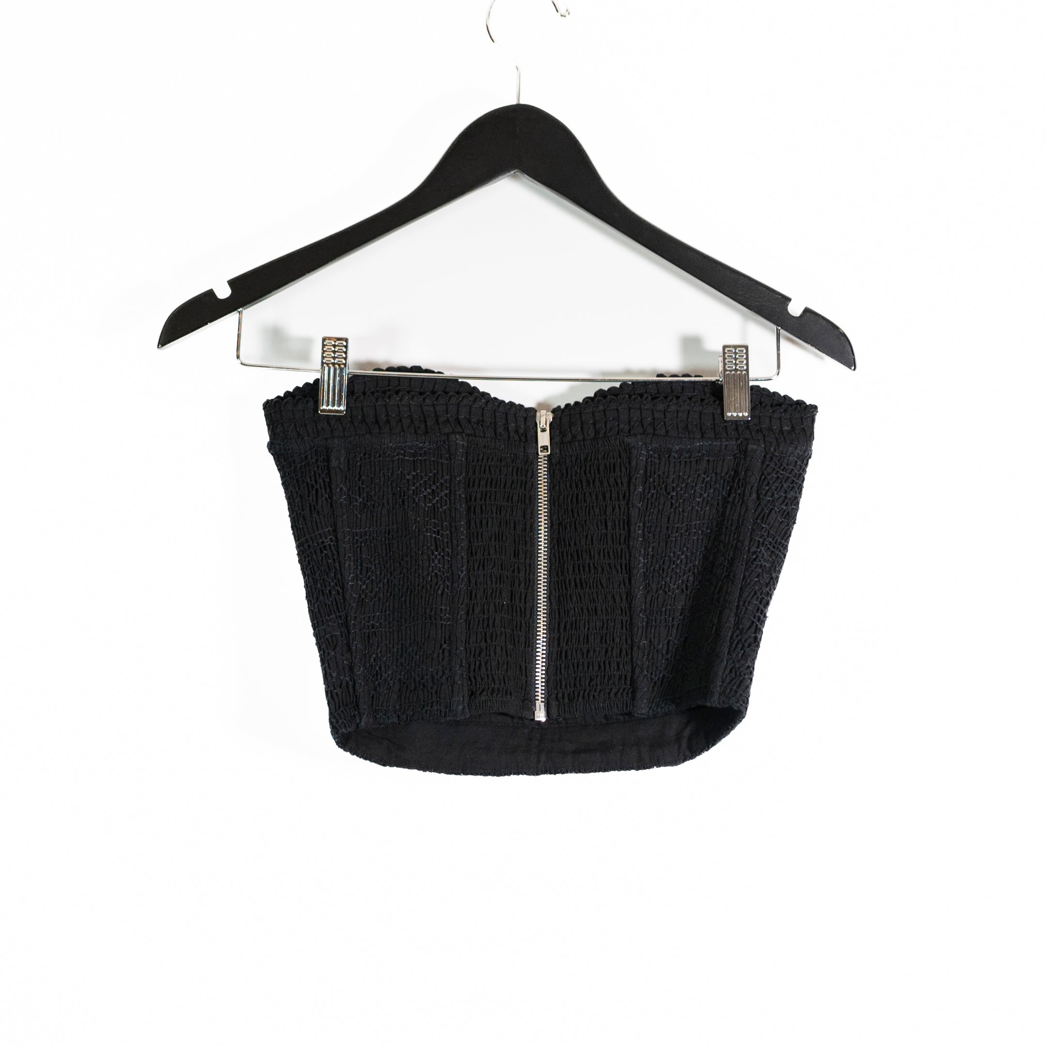Sea New York Willa Cotton Stretch Embroidered Sweetheart Neck Bustier Top Black