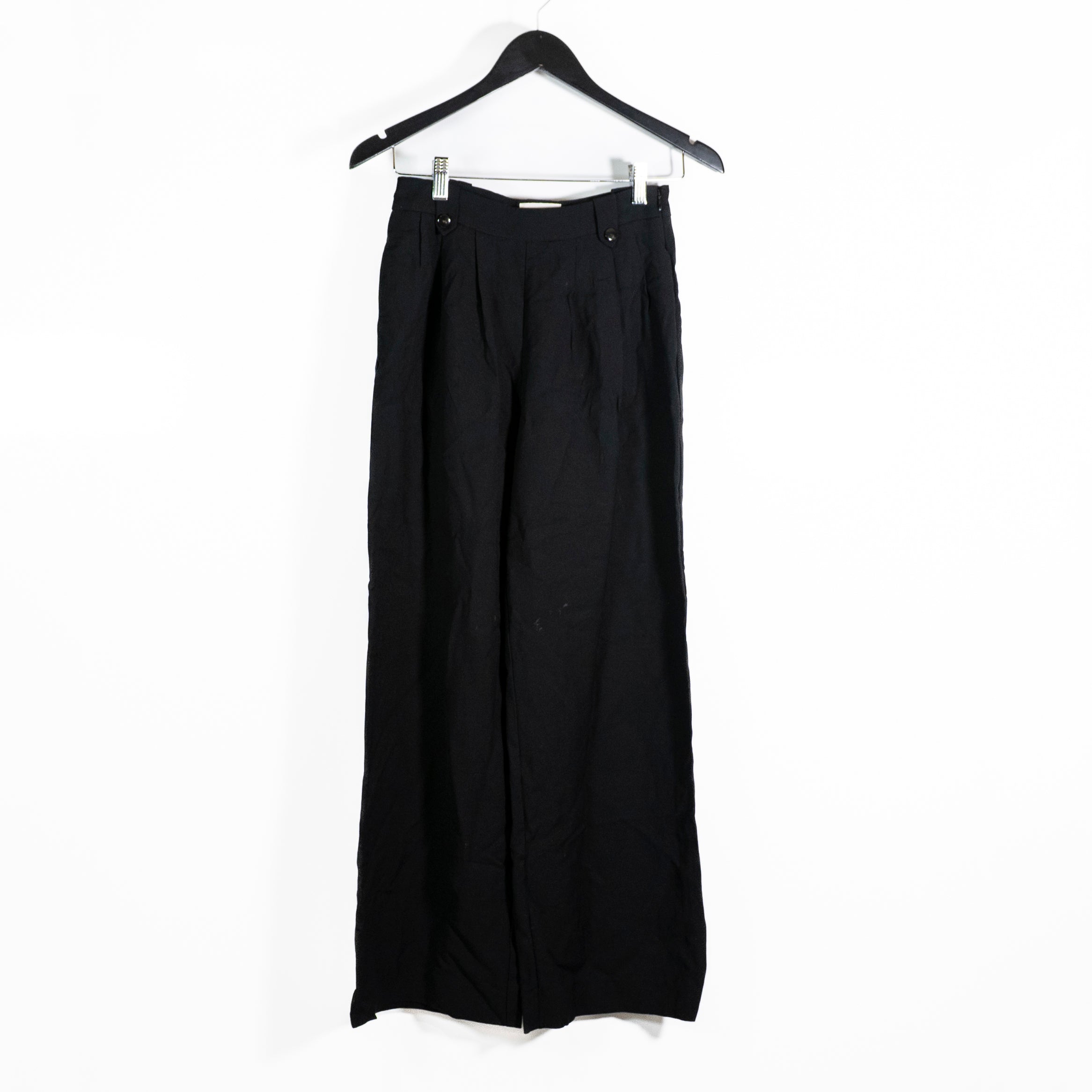 Sezane Women's High Waisted Wide Leg Trouser Pants Solid Black 34 / Small