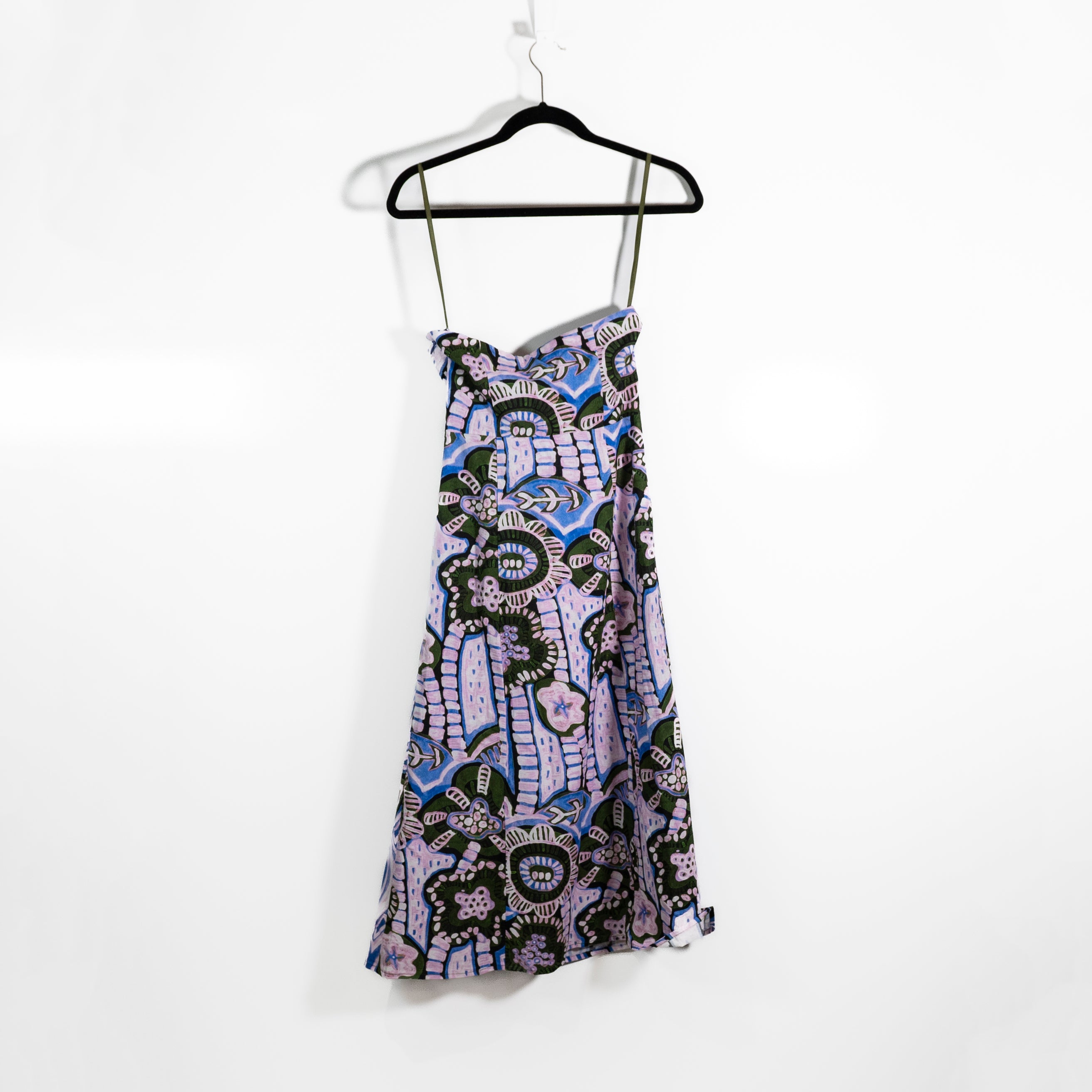 NEW Marie Oliver Porcia Strapless Linen Cotton Weave Midi Dress Hyacinth Print 0