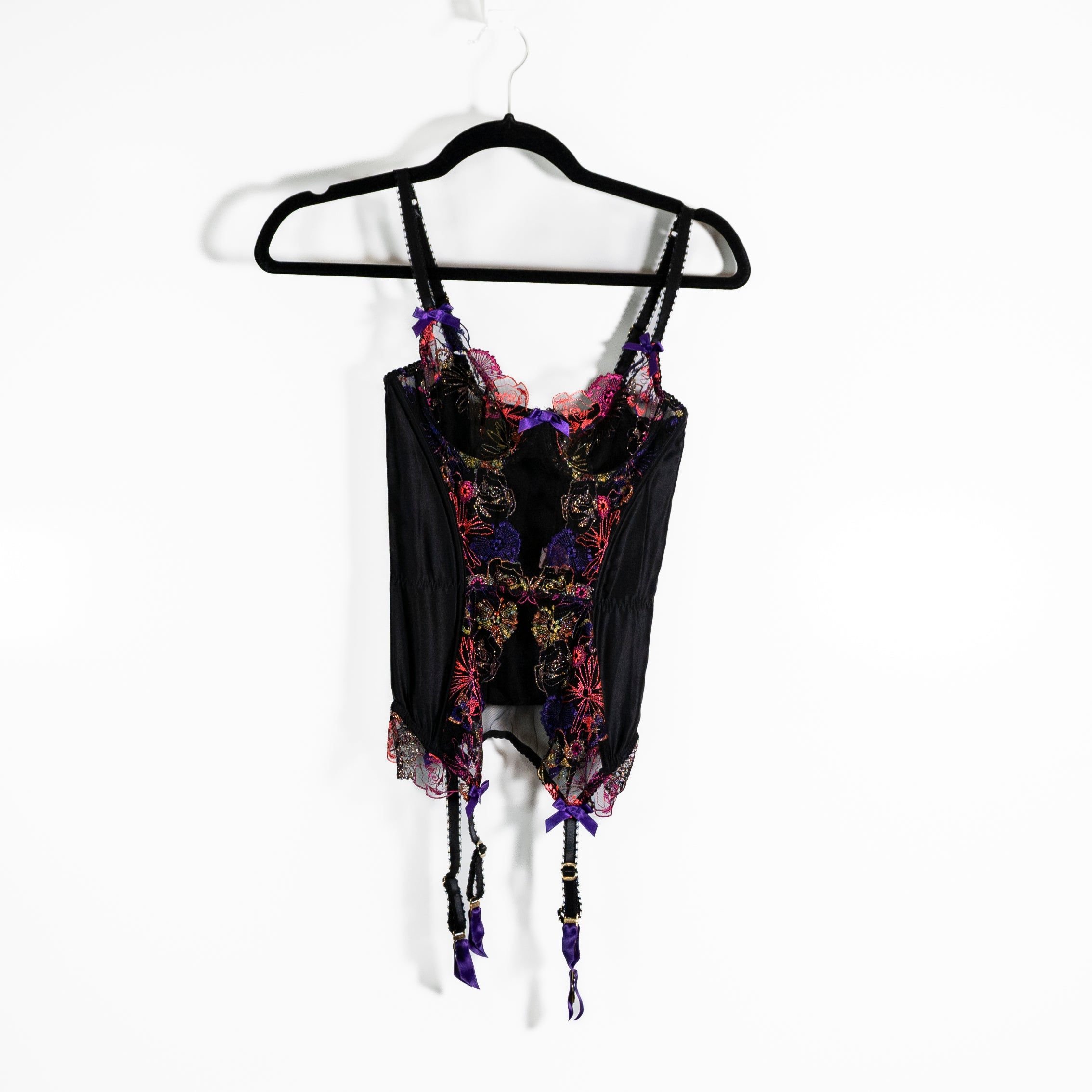 Agent Provocateur Zuri Basque Black Pink Purple Floral Lace Corset Lingerie Top