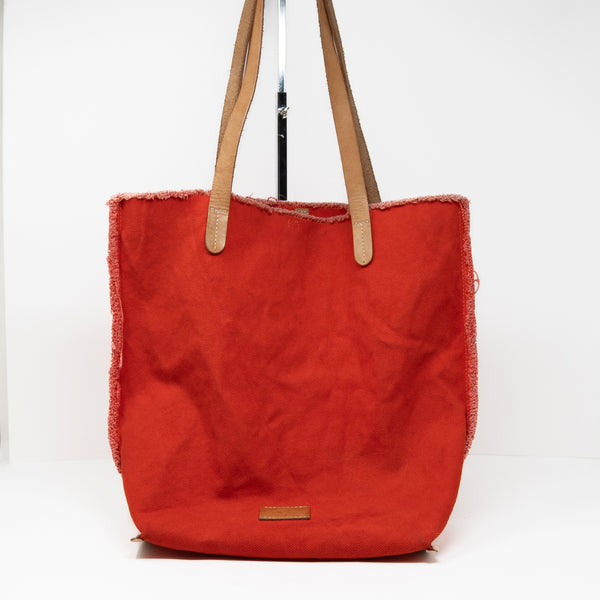 Graf Lantz Hana Cotton Woven Canvas Leather Strap Shoulder Tote Bag Purse Red