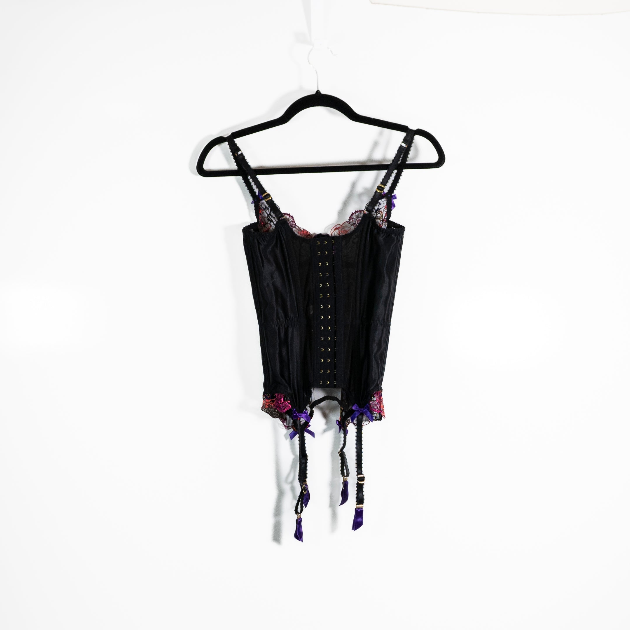 Agent Provocateur Zuri Basque Black Pink Purple Floral Lace Corset Lingerie Top