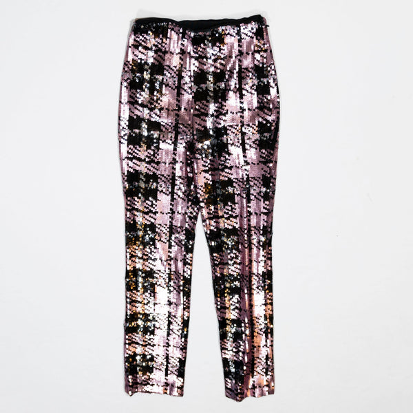 NBD Saskia Black Pink Sequin Glitter Embellished Houndstooth Crop Pants XXS