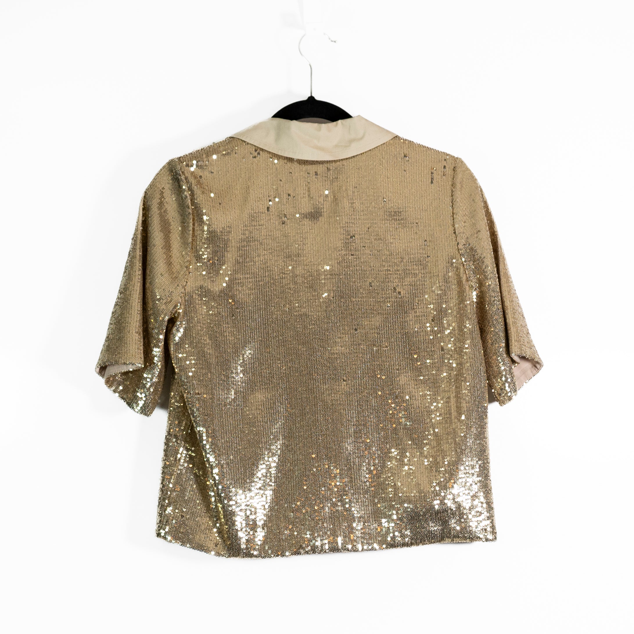 NEW J. Crew Collection Women's Limited-Edition Sequin V-Neck Collared Shirt Gold