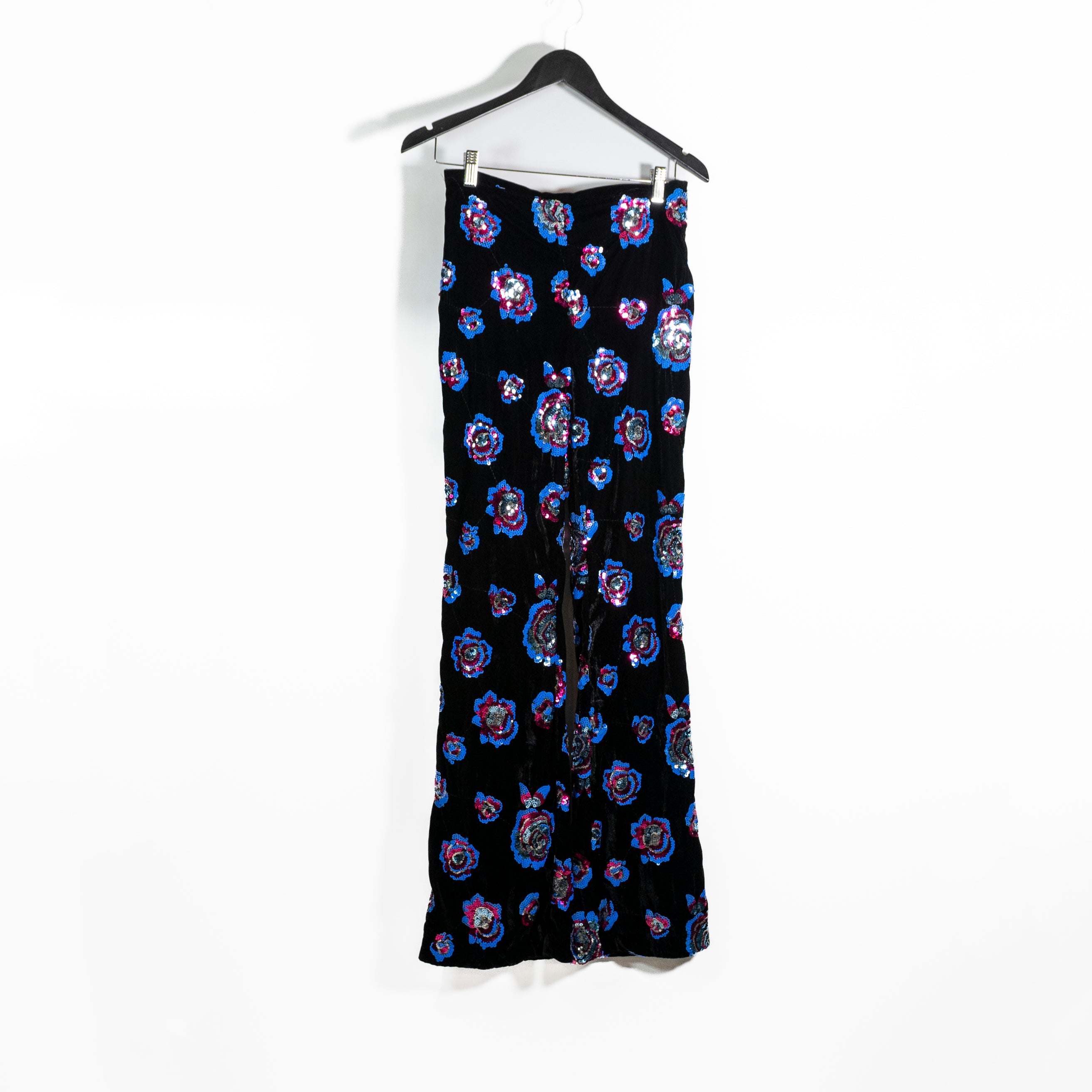NEW Sabina Musayev Floral Flower Sequin Sparkle Embellished Velvet Velour Pants