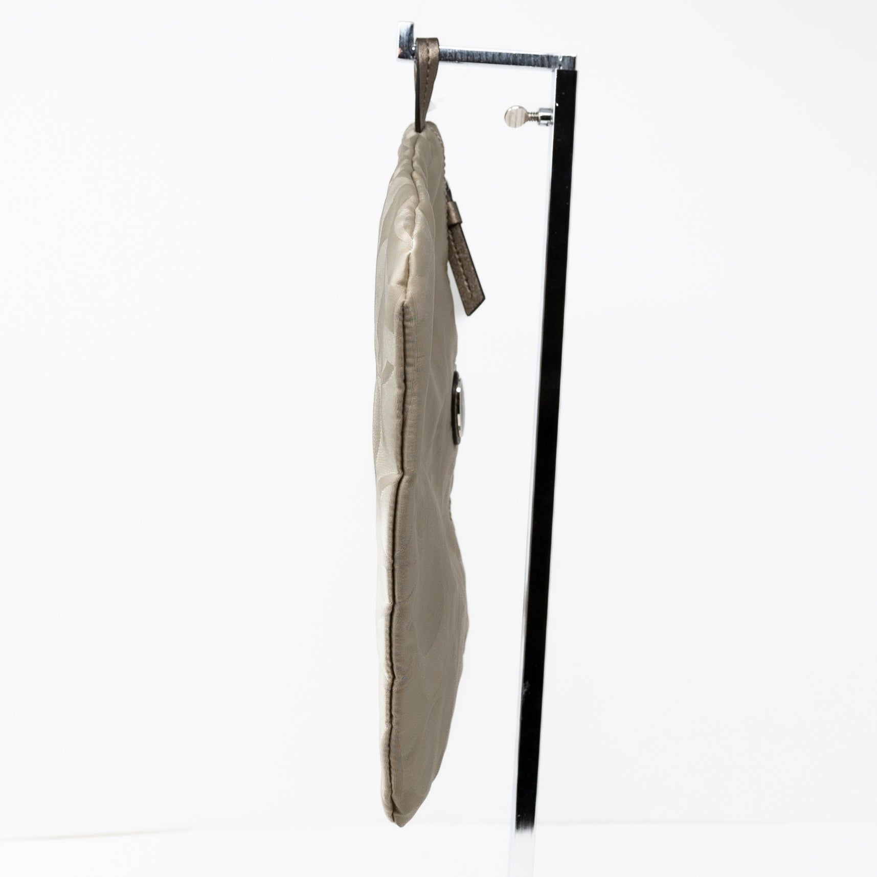 Coach C Logo Woven Print Pattern Leather Trim Top Zip Clutch Pouch Purse Bag