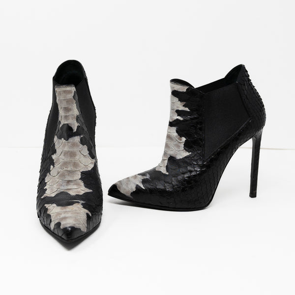 Saint Laurent Paris Goa Genuine Python Leather Pull On Ankle High Heel Booties