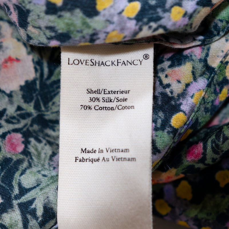 Love Shack Fancy Nessa Cotton Silk Night Sky Glow Floral Print Blouse Shirt Top