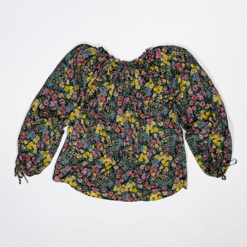 Love Shack Fancy Nessa Cotton Silk Night Sky Glow Floral Print Blouse Shirt Top