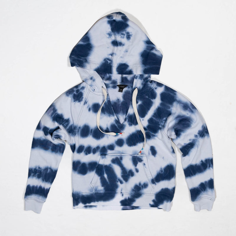 J. Crew Blue Tie Dyed Original Cotton Terry Pullover Hoodie Sweatshirt Sweater